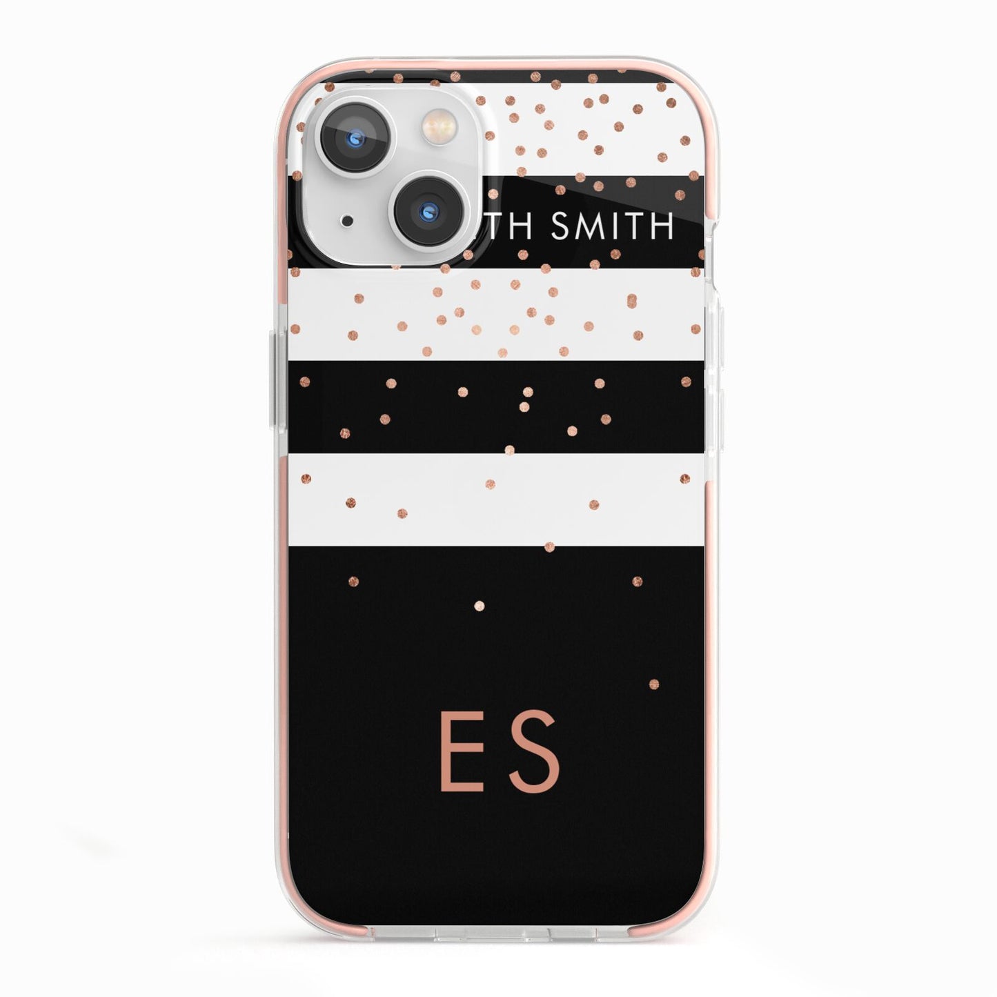 Personalised Black Striped Name Initials iPhone 13 TPU Impact Case with Pink Edges