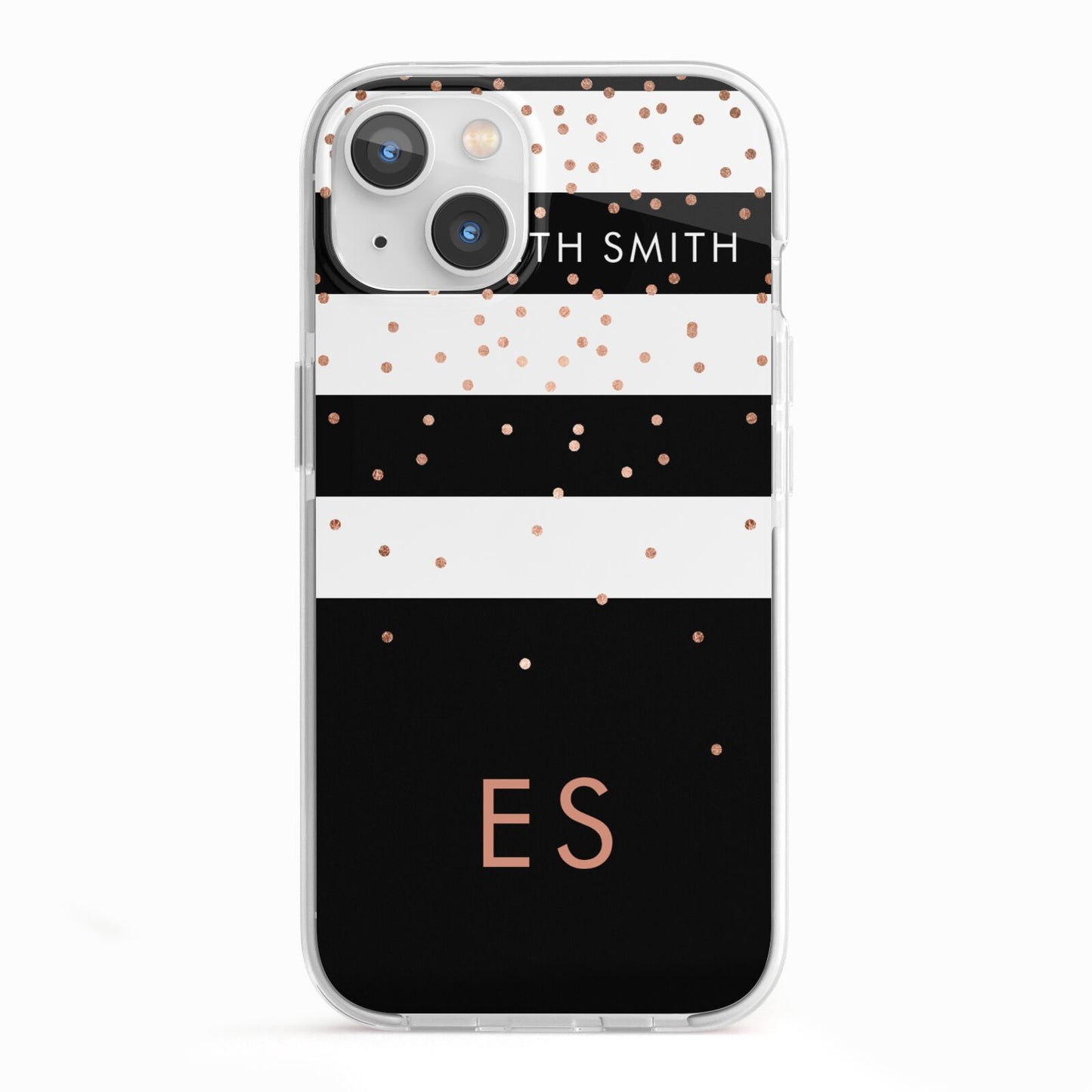 Personalised Black Striped Name Initials iPhone 13 TPU Impact Case with White Edges