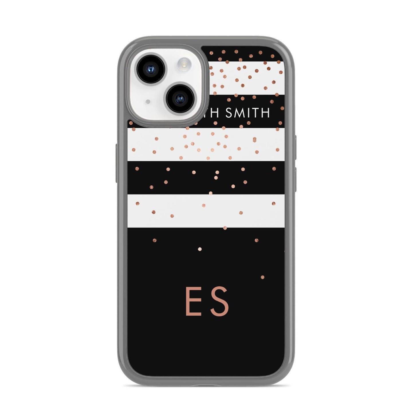 Personalised Black Striped Name Initials iPhone 14 Clear Tough Case Starlight