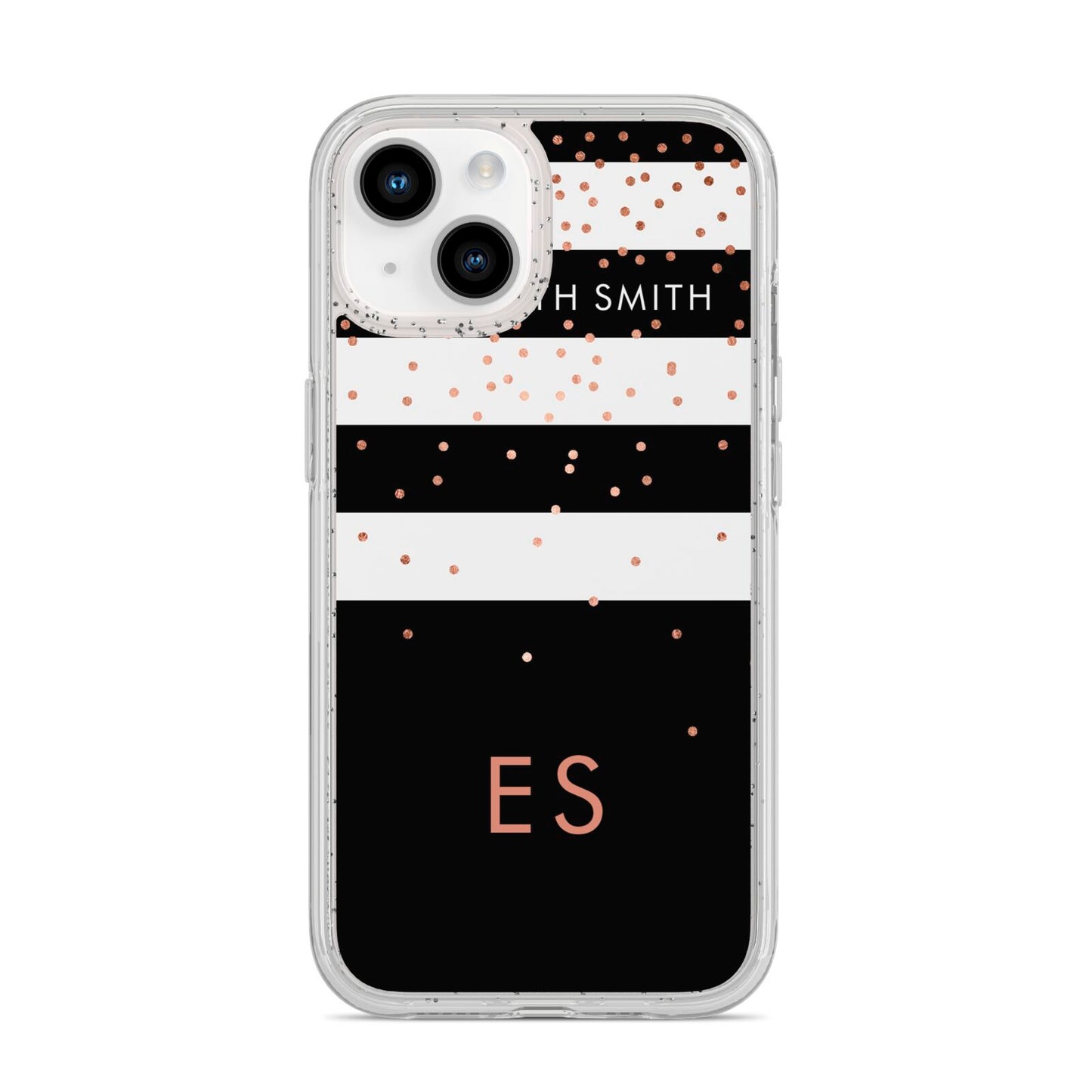 Personalised Black Striped Name Initials iPhone 14 Glitter Tough Case Starlight