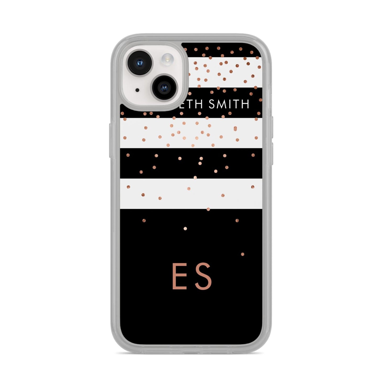 Personalised Black Striped Name Initials iPhone 14 Plus Clear Tough Case Starlight