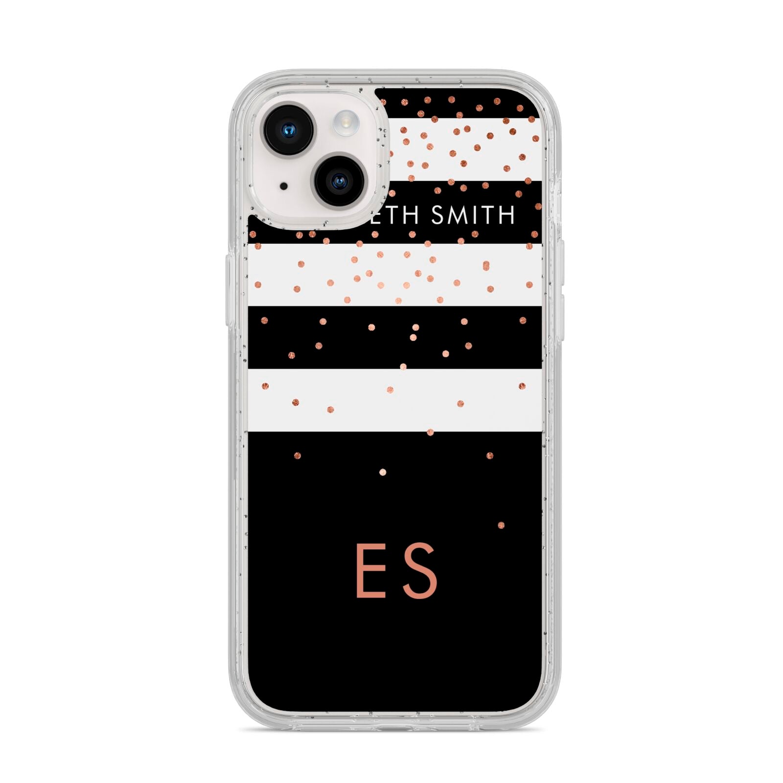 Personalised Black Striped Name Initials iPhone 14 Plus Glitter Tough Case Starlight