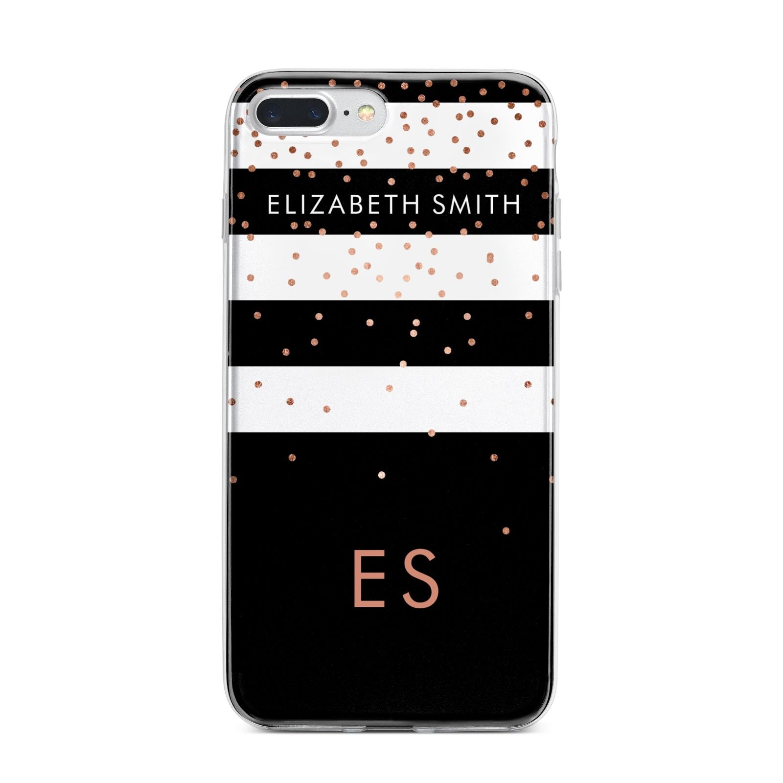 Personalised Black Striped Name Initials iPhone 7 Plus Bumper Case on Silver iPhone