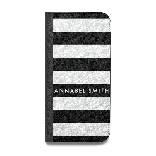 Personalised Black Striped Name or Initials Vegan Leather Flip iPhone Case