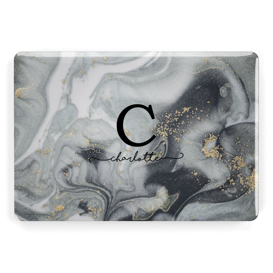 Personalised Black Swirl Marble Text Apple MacBook Case