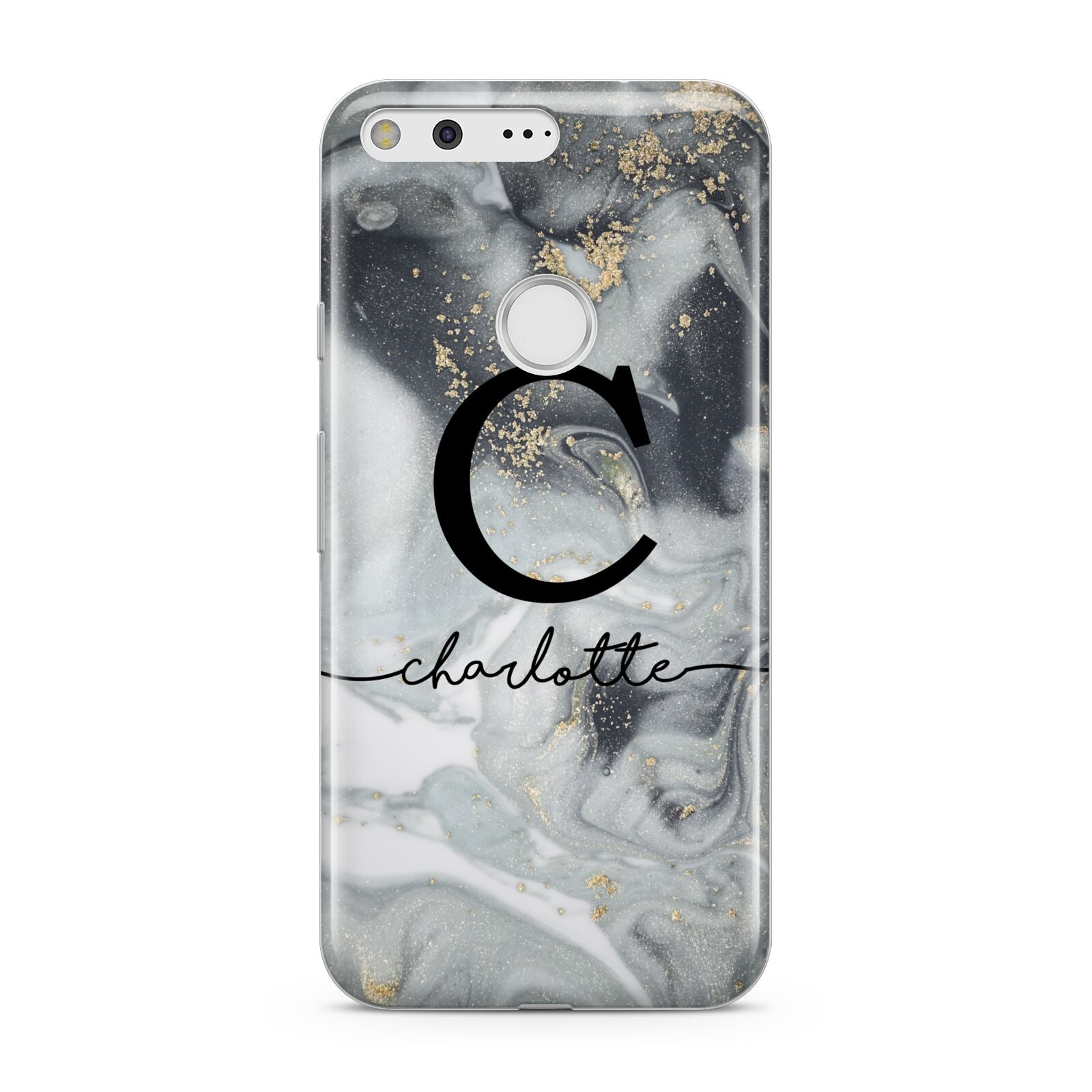 Personalised Black Swirl Marble Text Google Pixel Case