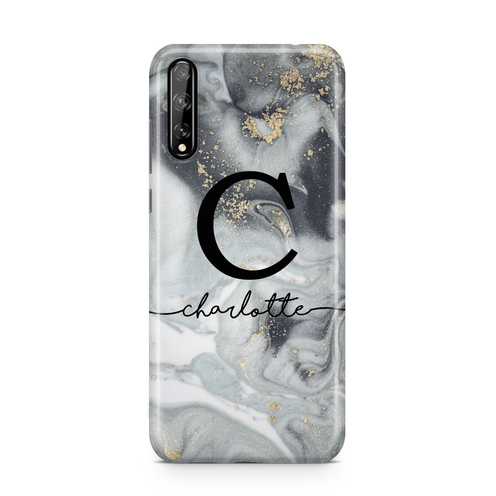 Personalised Black Swirl Marble Text Huawei Enjoy 10s Phone Case