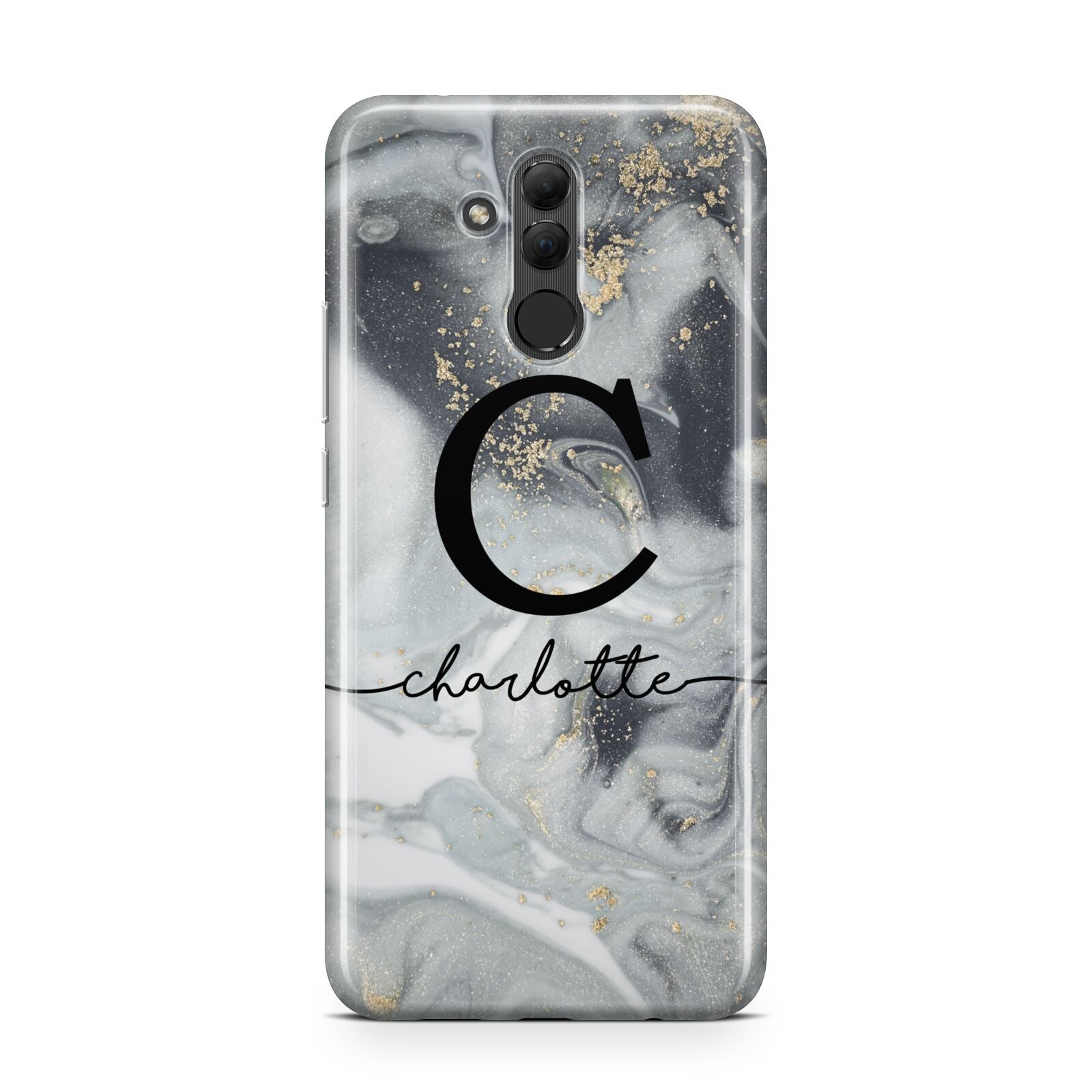 Personalised Black Swirl Marble Text Huawei Mate 20 Lite