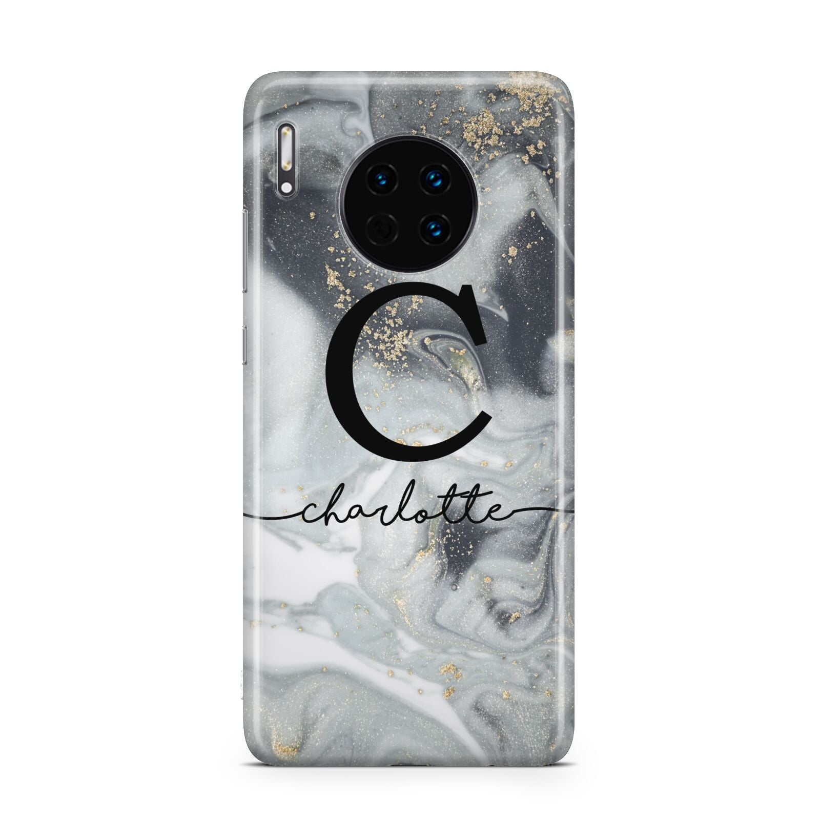 Personalised Black Swirl Marble Text Huawei Mate 30