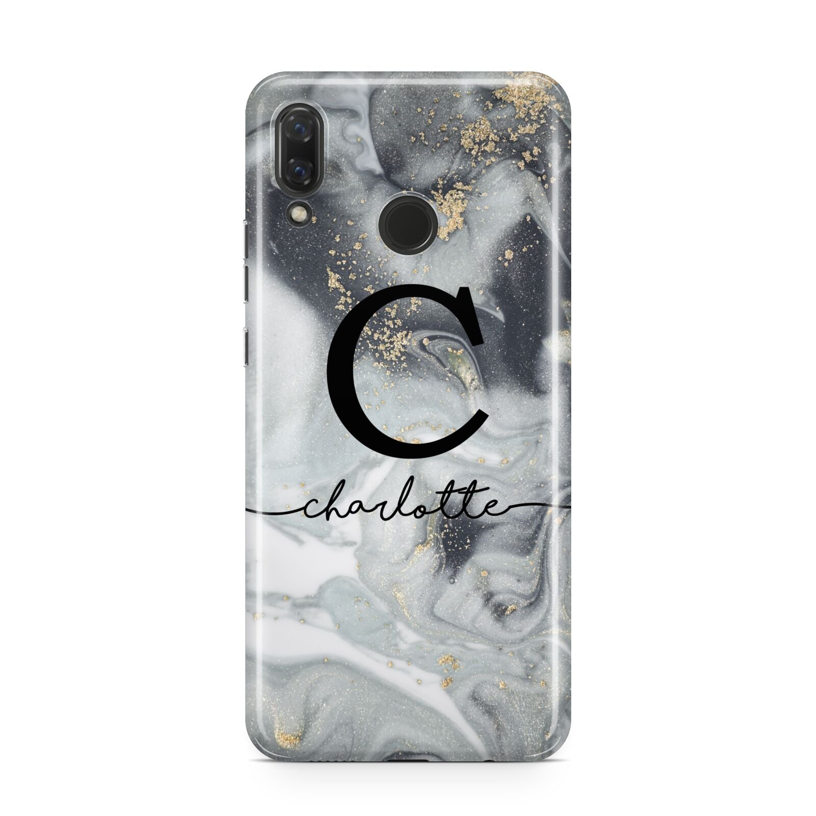 Personalised Black Swirl Marble Text Huawei Nova 3 Phone Case