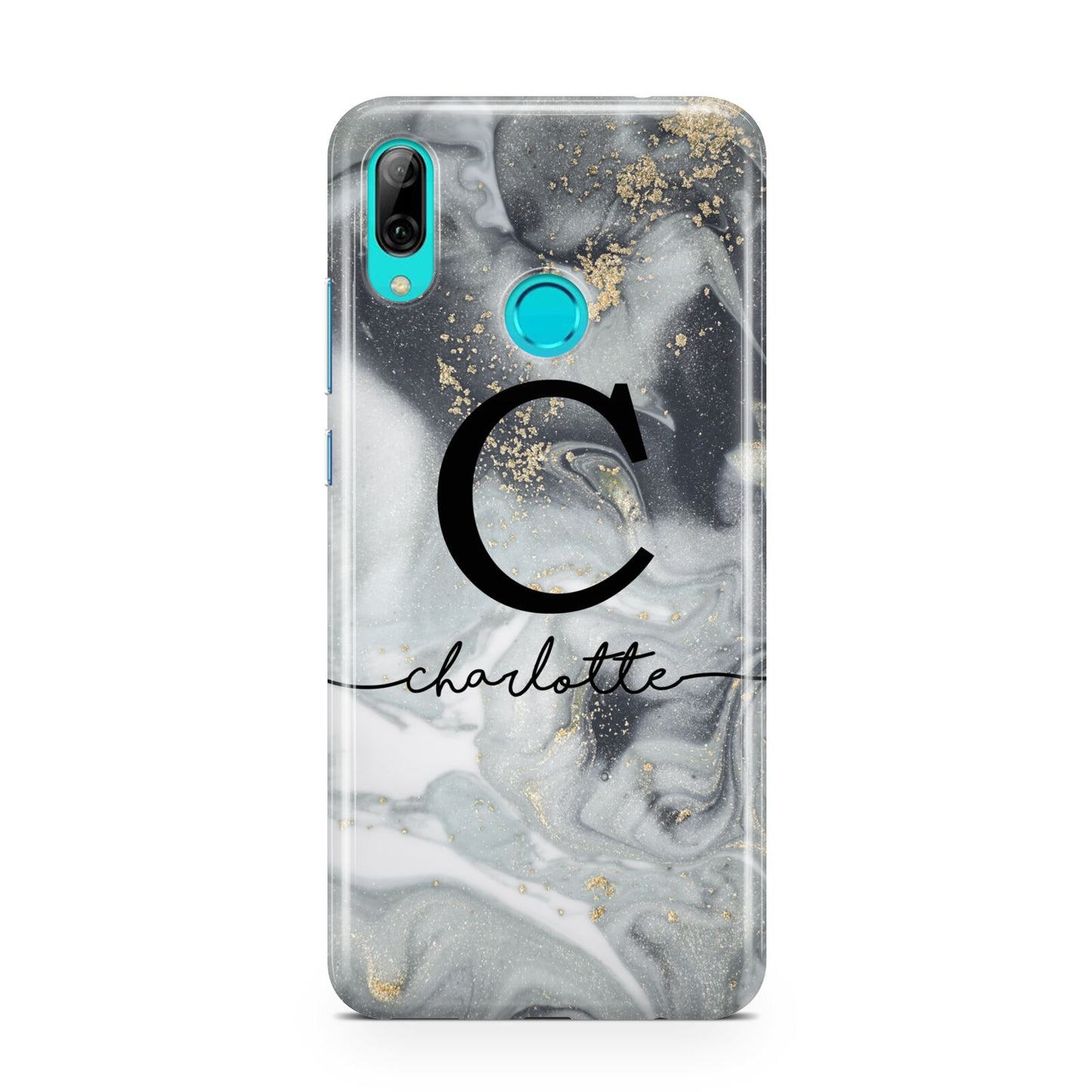 Personalised Black Swirl Marble Text Huawei P Smart 2019 Case