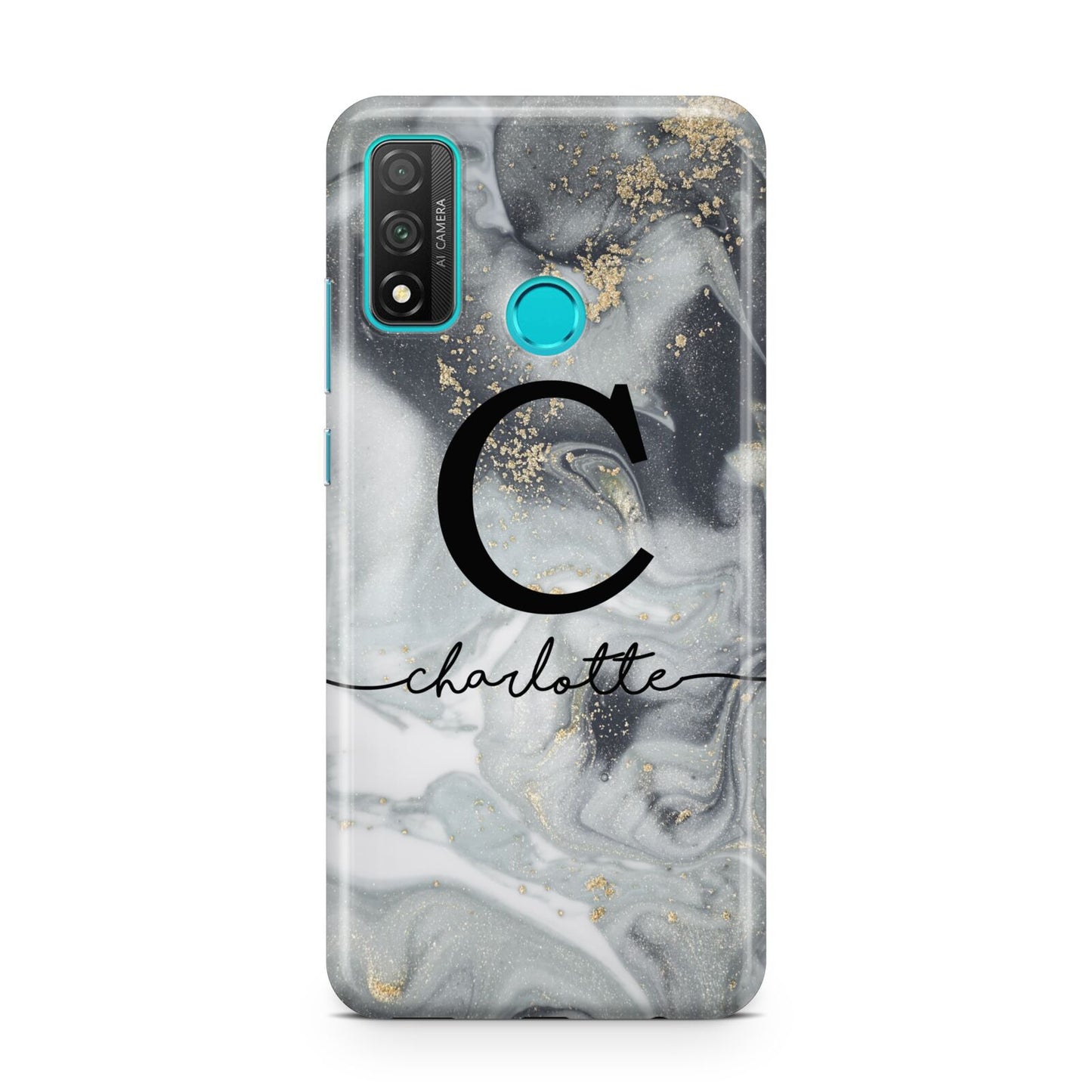 Personalised Black Swirl Marble Text Huawei P Smart 2020