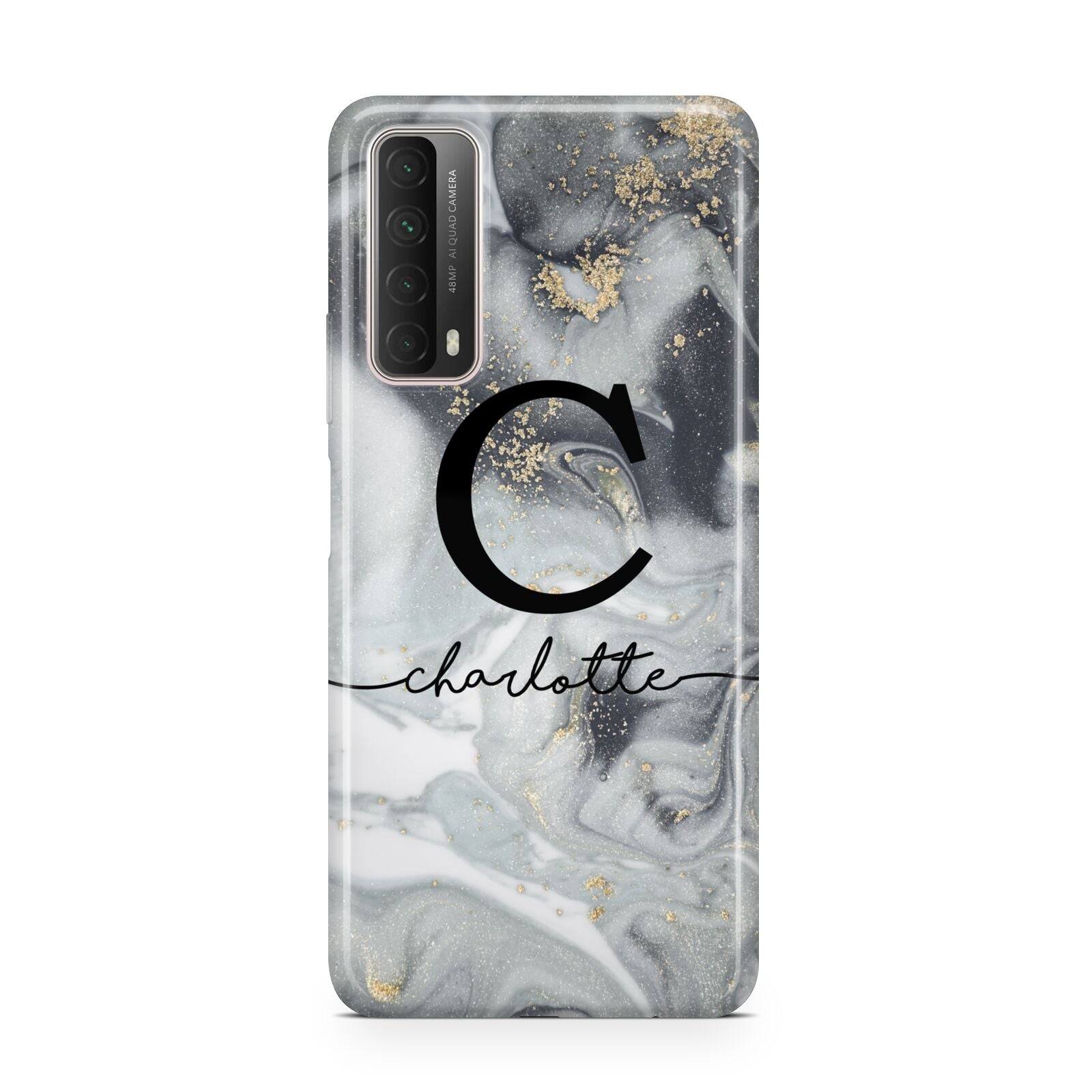 Personalised Black Swirl Marble Text Huawei P Smart 2021