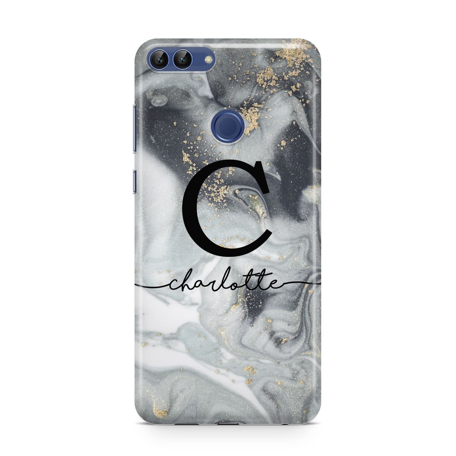 Personalised Black Swirl Marble Text Huawei P Smart Case