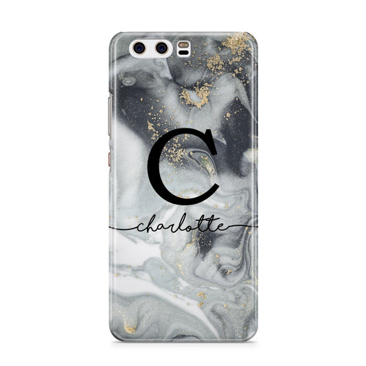 Personalised Black Swirl Marble Text Huawei P10 Phone Case