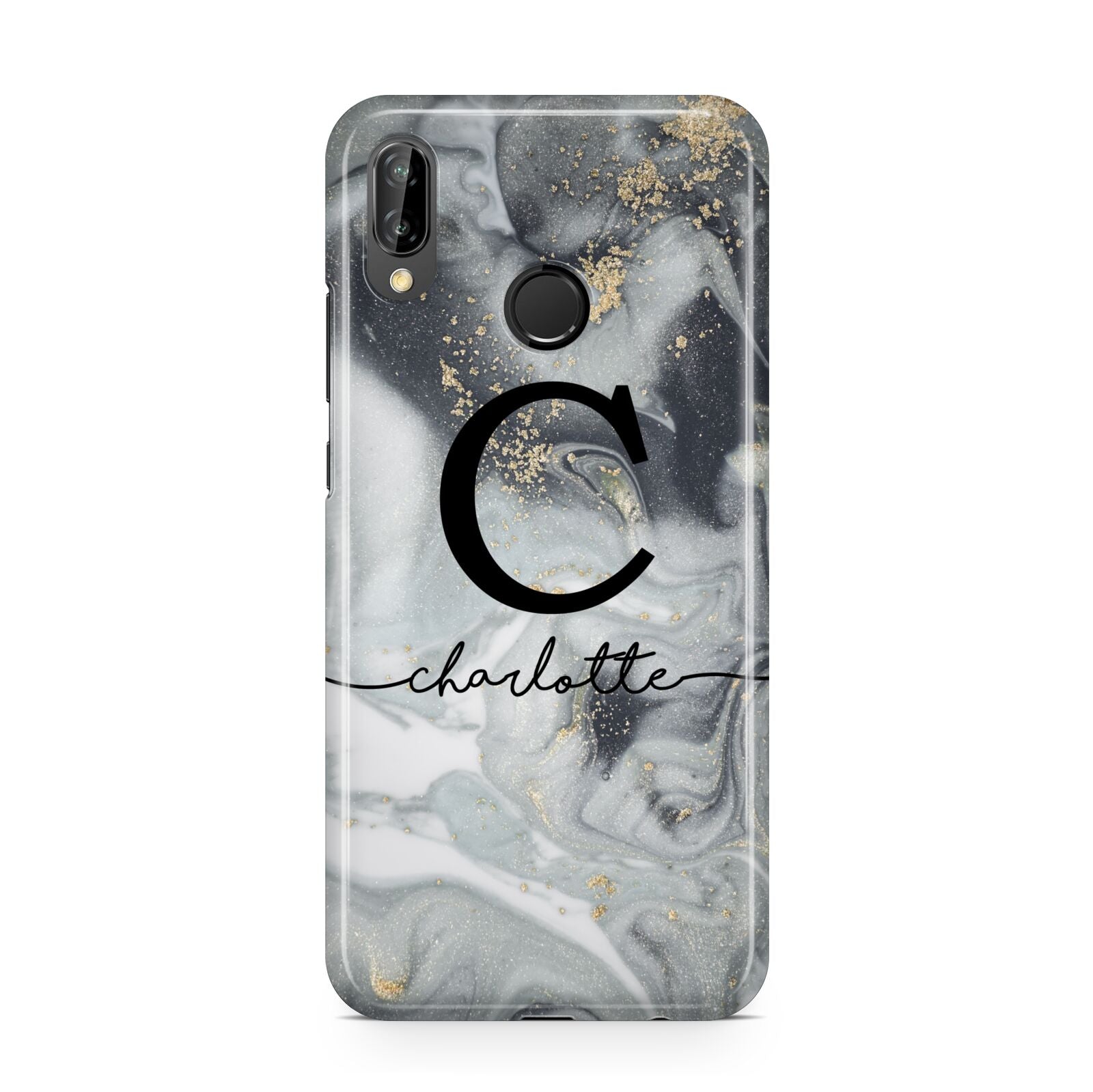 Personalised Black Swirl Marble Text Huawei P20 Lite Phone Case