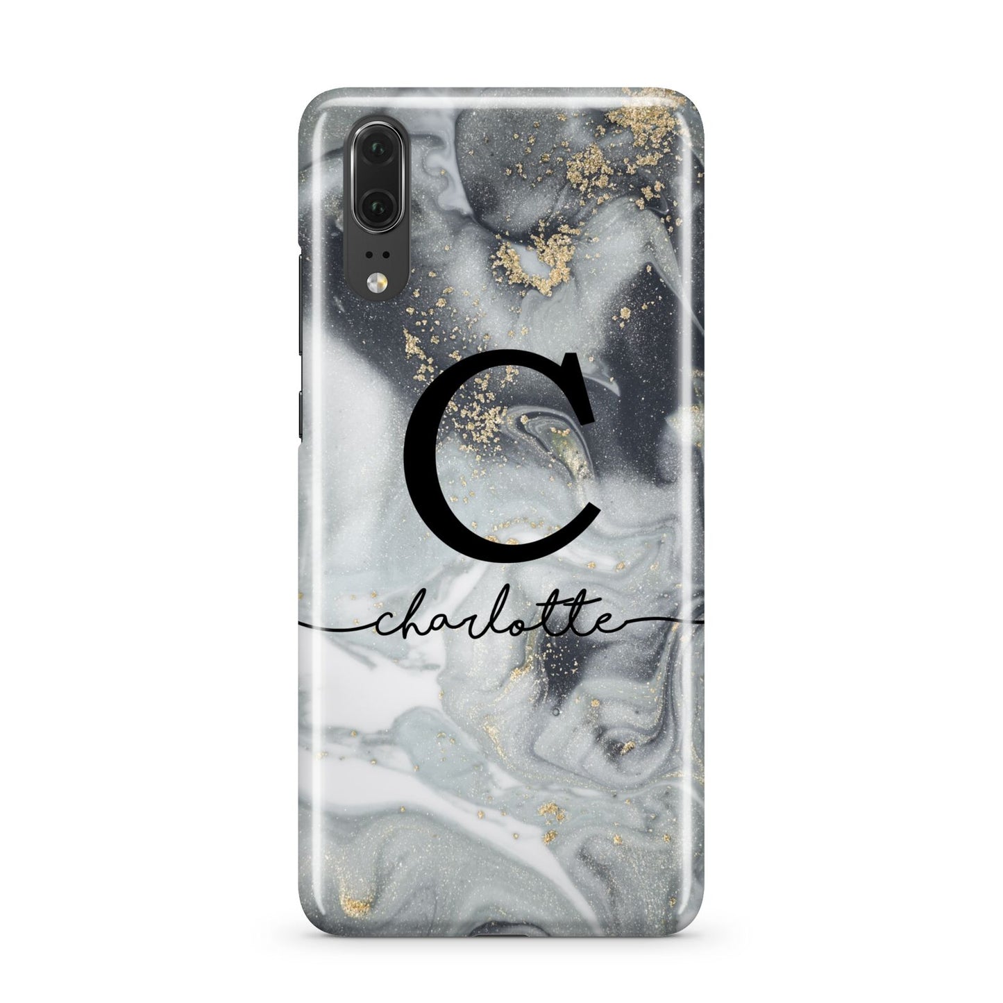 Personalised Black Swirl Marble Text Huawei P20 Phone Case