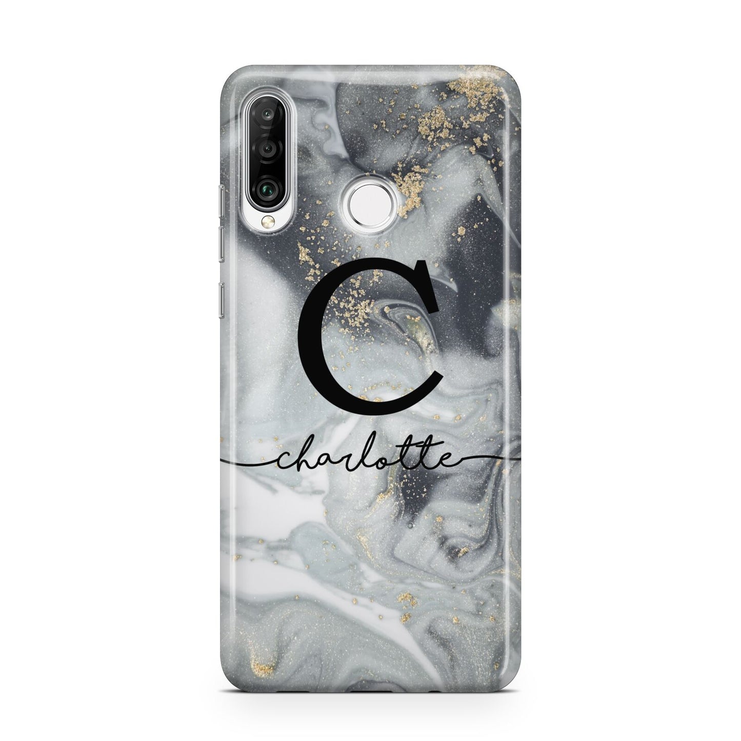 Personalised Black Swirl Marble Text Huawei P30 Lite Phone Case