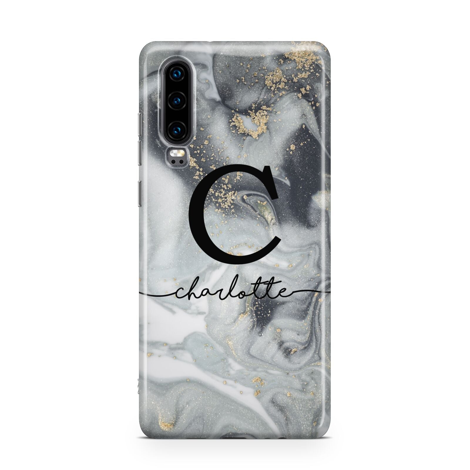 Personalised Black Swirl Marble Text Huawei P30 Phone Case