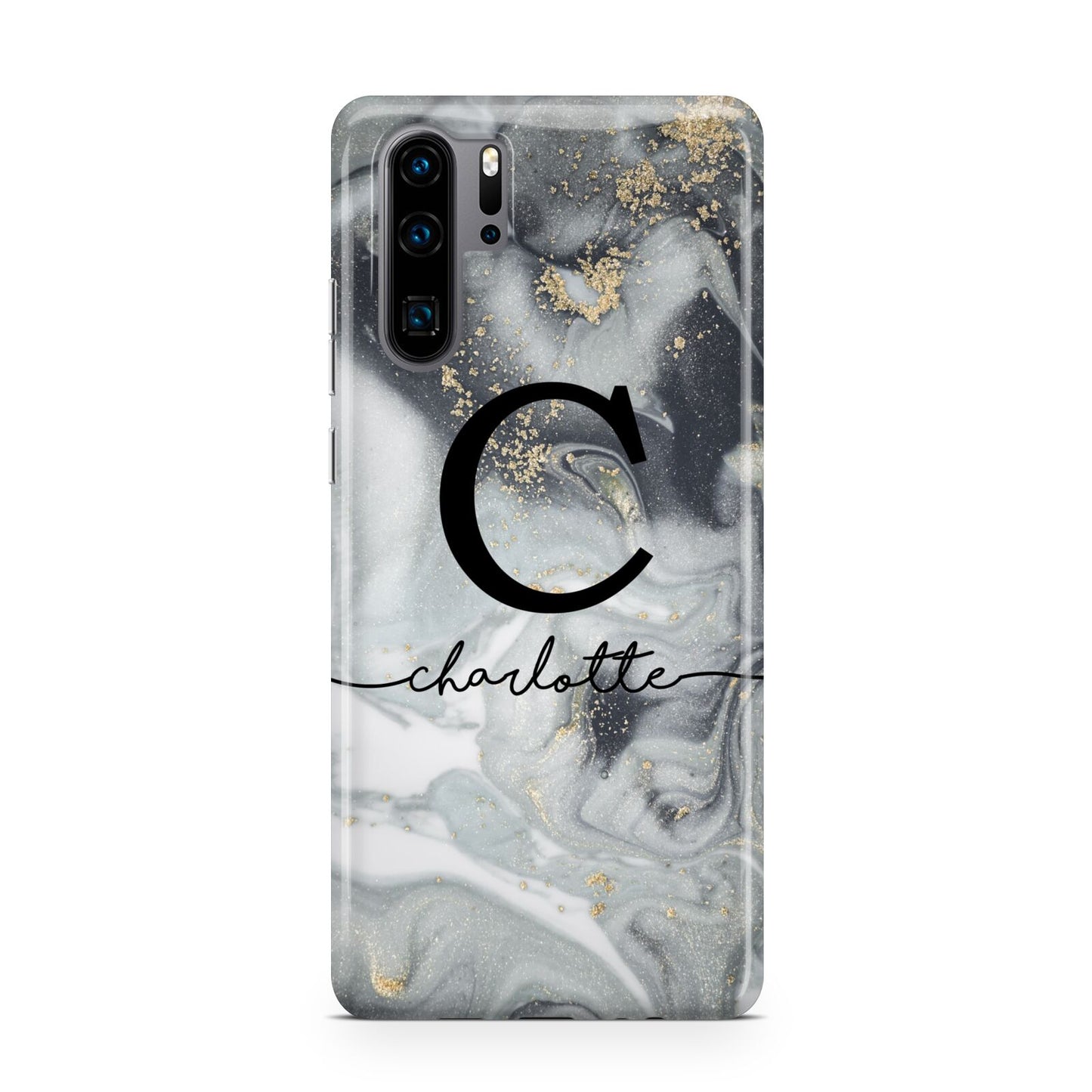 Personalised Black Swirl Marble Text Huawei P30 Pro Phone Case