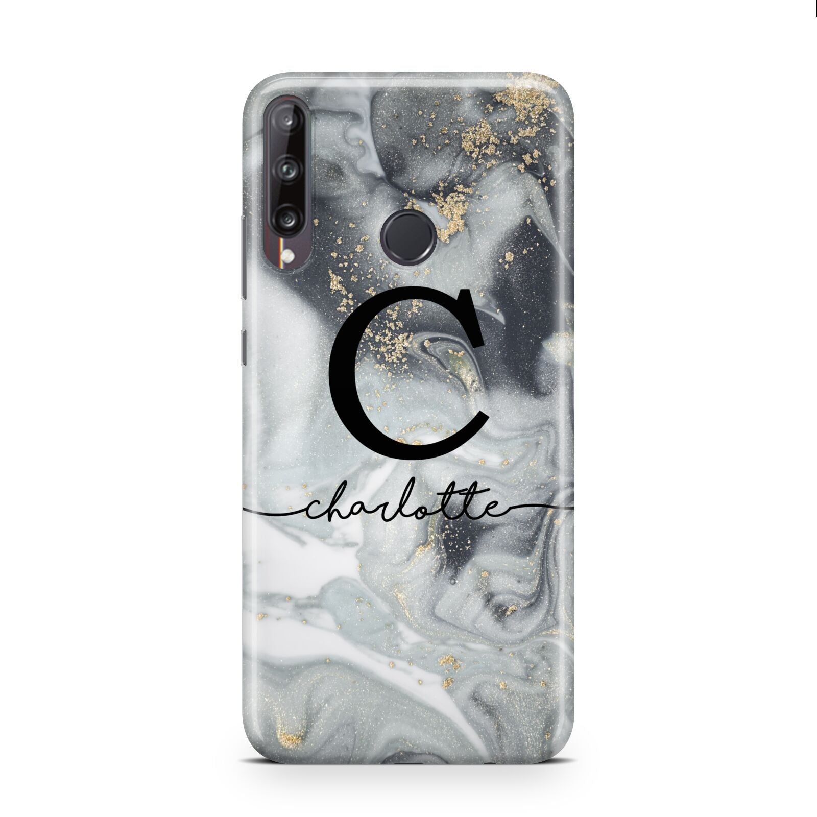 Personalised Black Swirl Marble Text Huawei P40 Lite E Phone Case