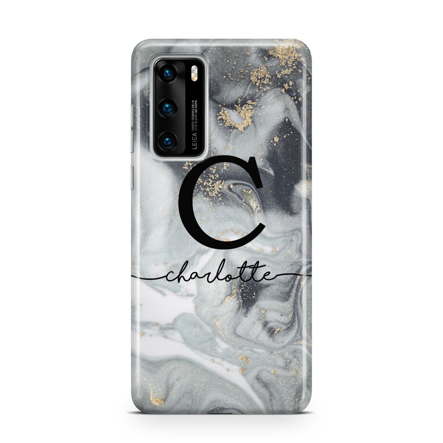 Personalised Black Swirl Marble Text Huawei P40 Phone Case