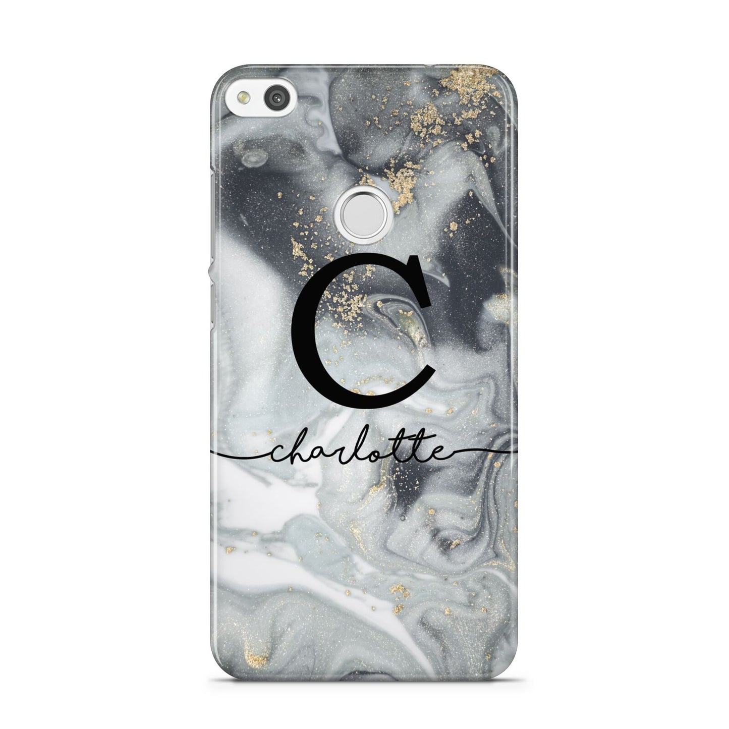 Personalised Black Swirl Marble Text Huawei P8 Lite Case