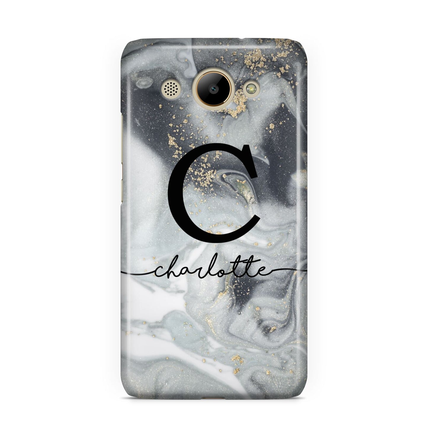 Personalised Black Swirl Marble Text Huawei Y3 2017