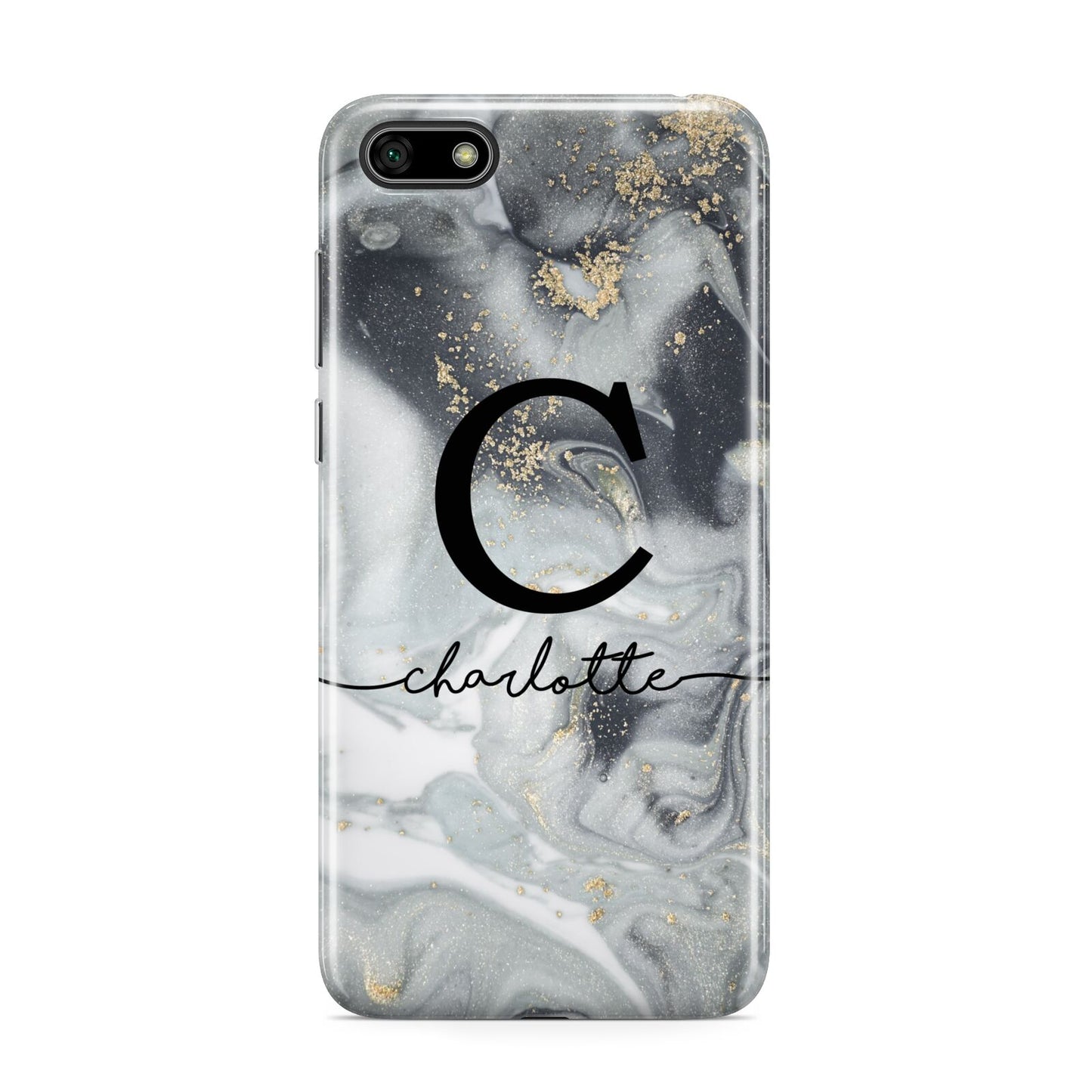 Personalised Black Swirl Marble Text Huawei Y5 Prime 2018 Phone Case