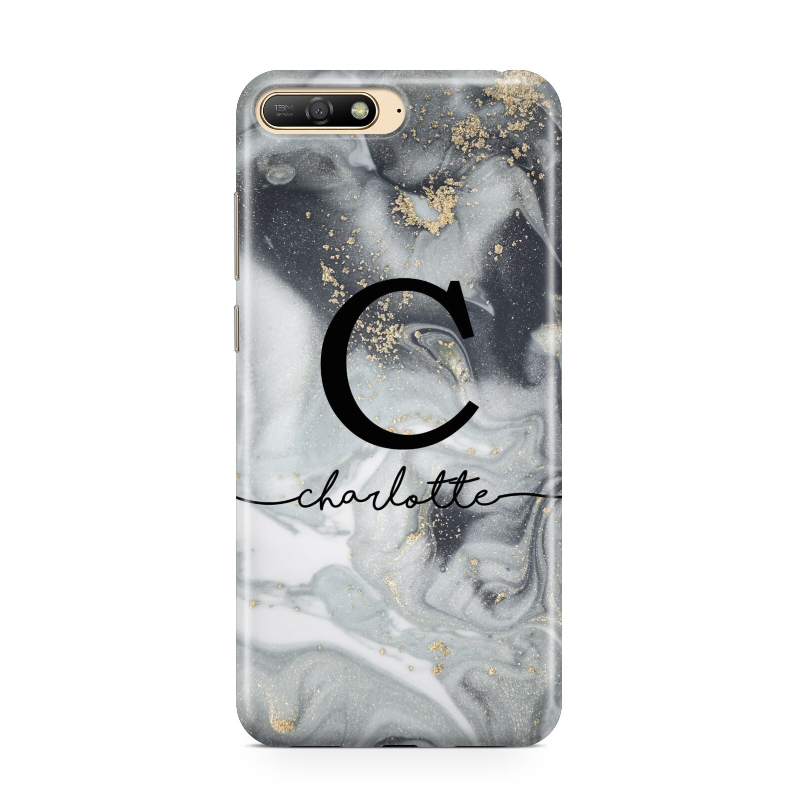 Personalised Black Swirl Marble Text Huawei Y6 2018