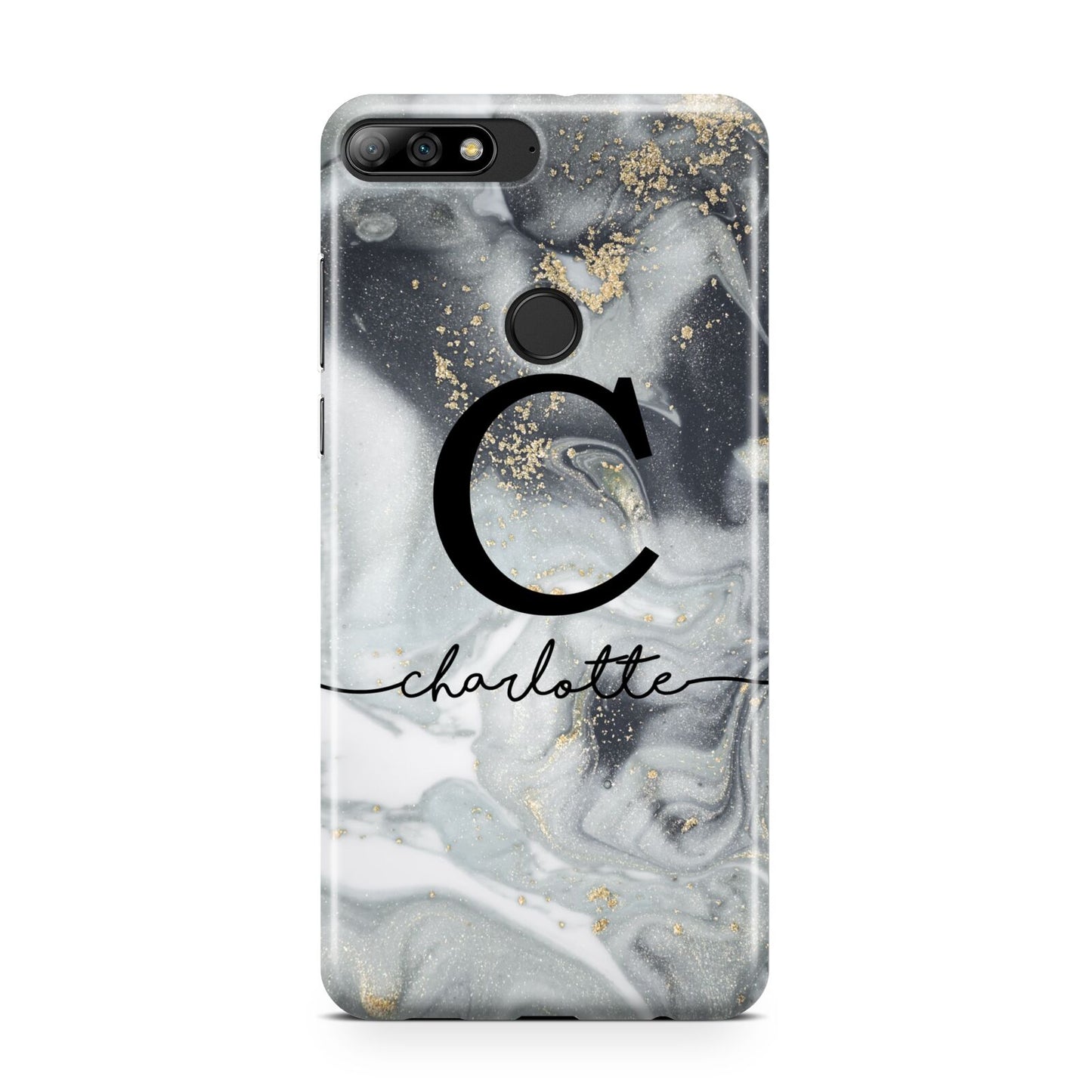 Personalised Black Swirl Marble Text Huawei Y7 2018