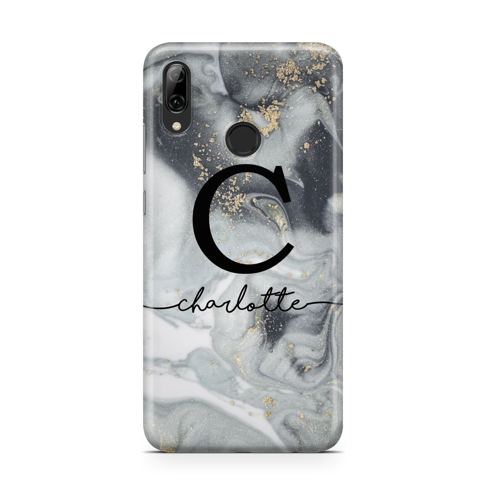 Personalised Black Swirl Marble Text Huawei Y7 2019