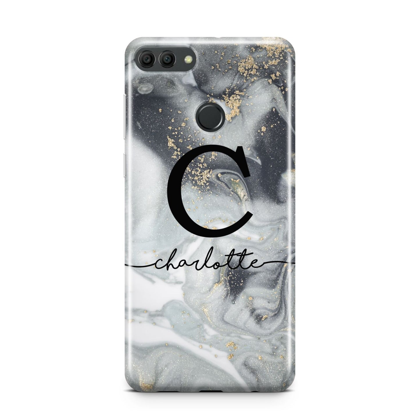 Personalised Black Swirl Marble Text Huawei Y9 2018