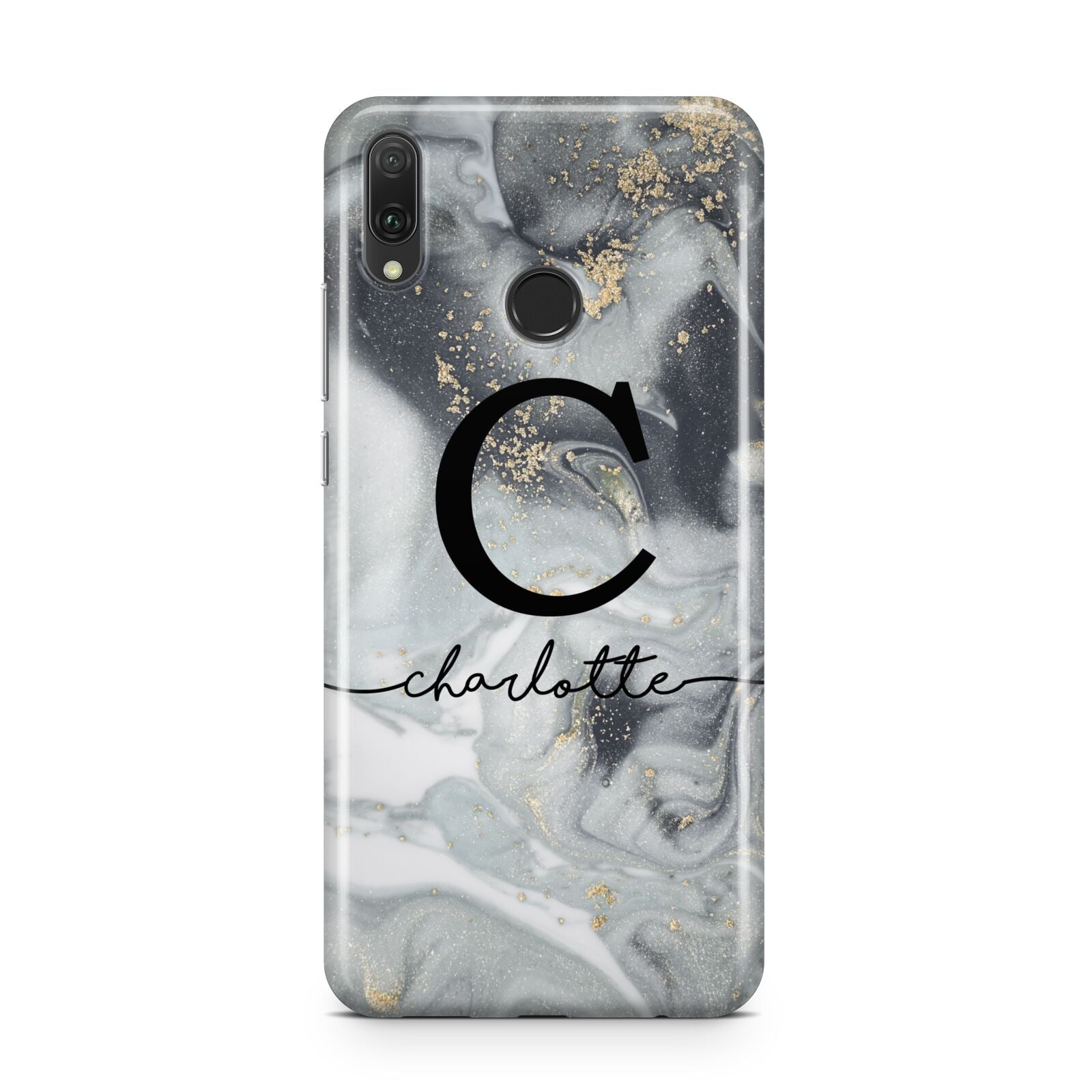 Personalised Black Swirl Marble Text Huawei Y9 2019