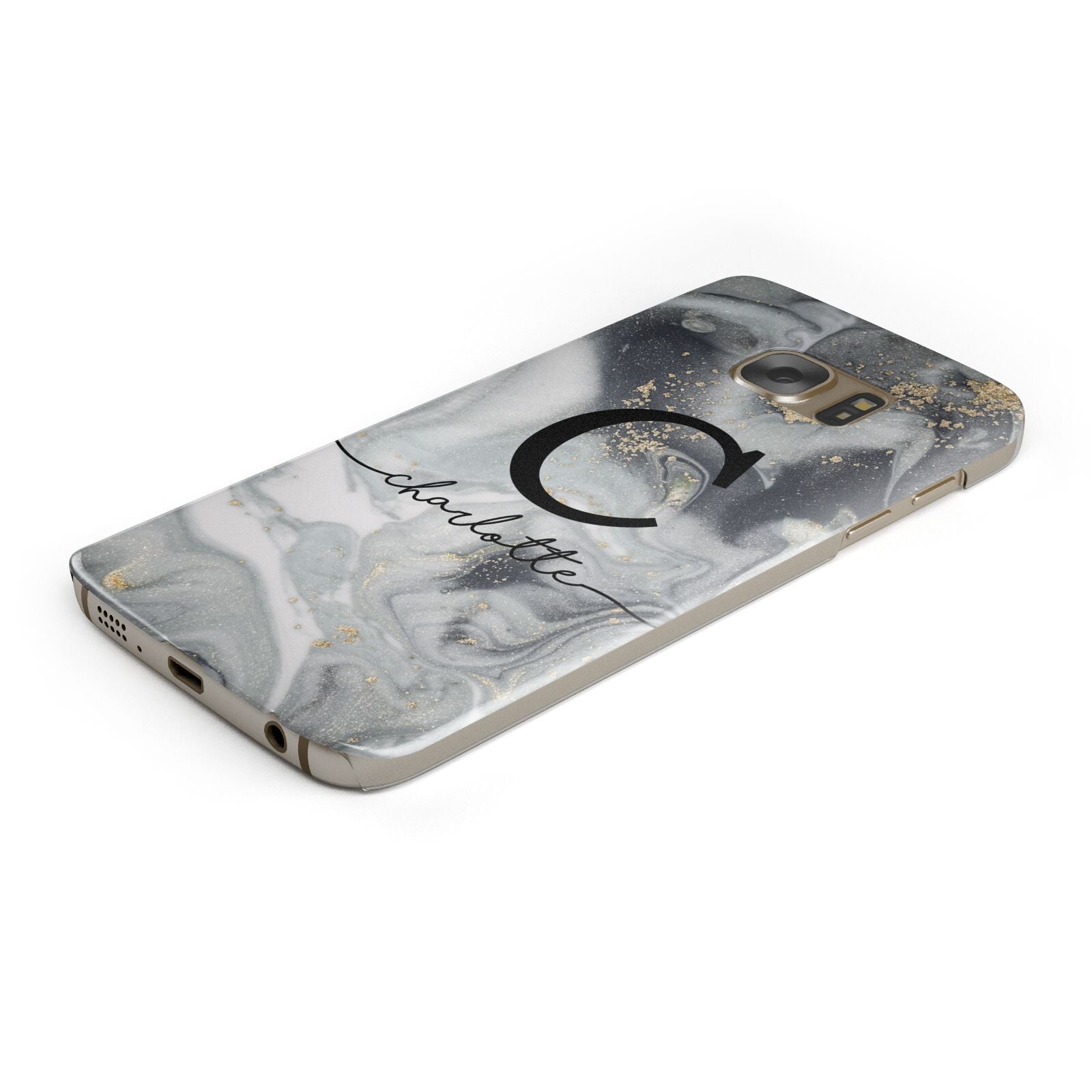 Personalised Black Swirl Marble Text Protective Samsung Galaxy Case Angled Image