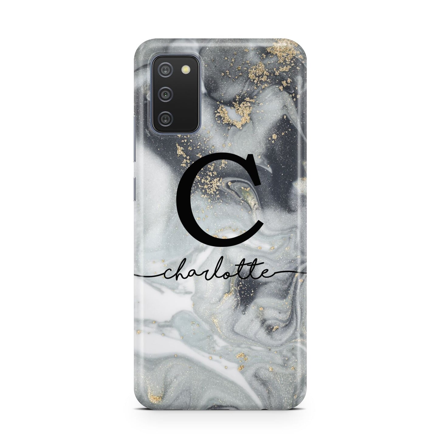 Personalised Black Swirl Marble Text Samsung A02s Case