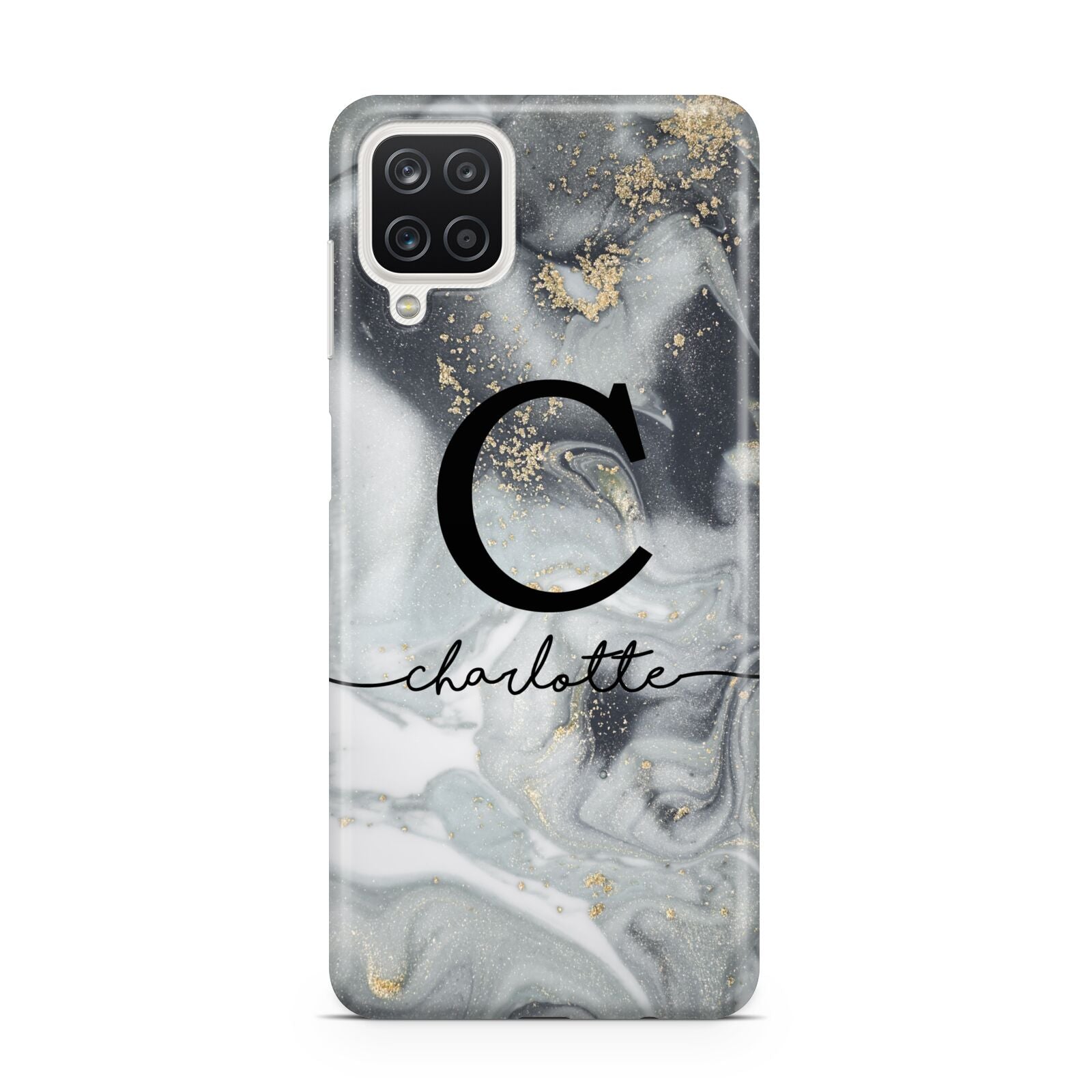 Personalised Black Swirl Marble Text Samsung A12 Case