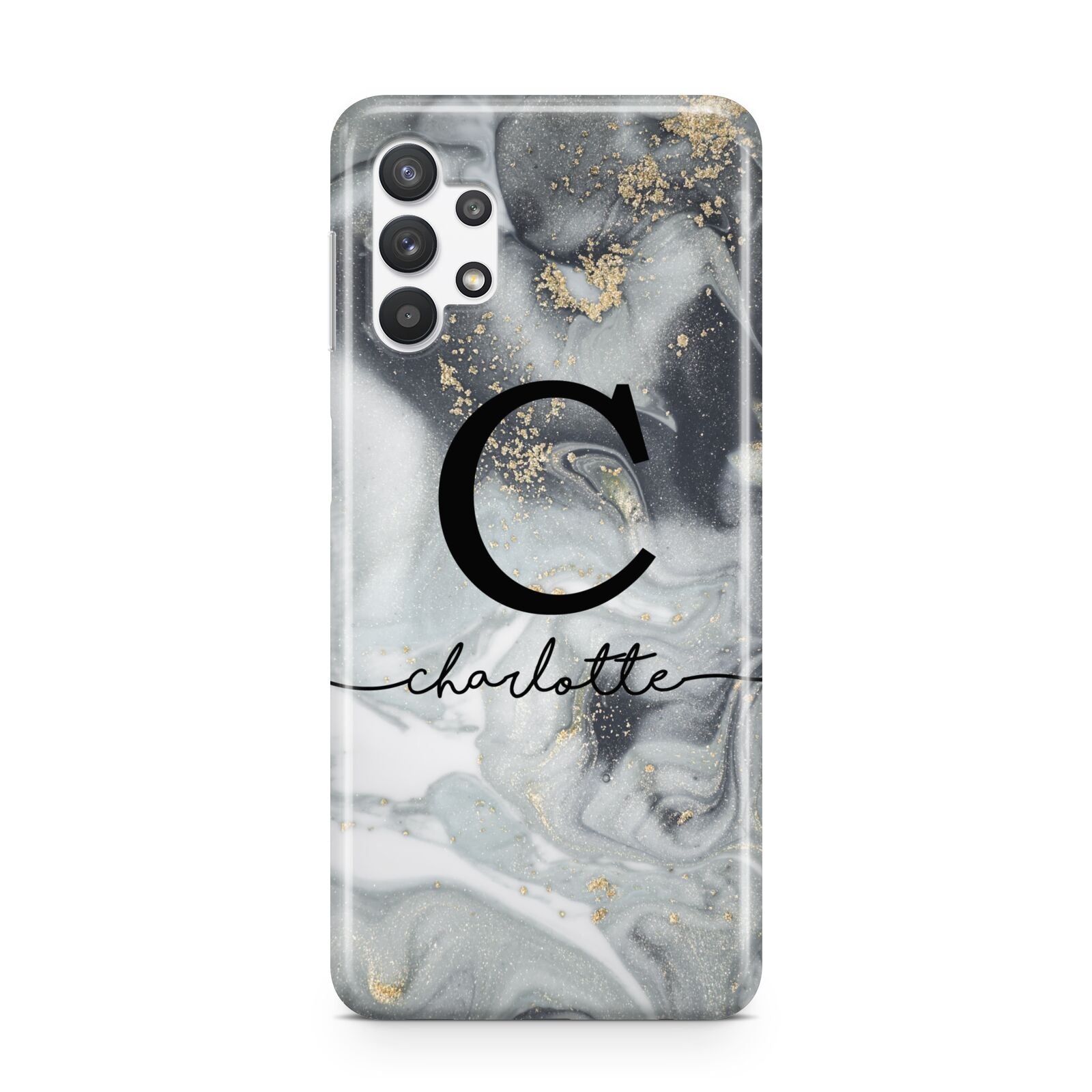 Personalised Black Swirl Marble Text Samsung A32 5G Case