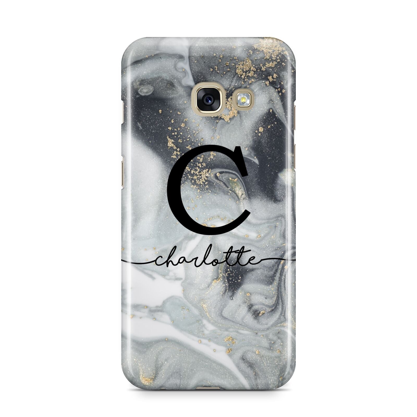 Personalised Black Swirl Marble Text Samsung Galaxy A3 2017 Case on gold phone