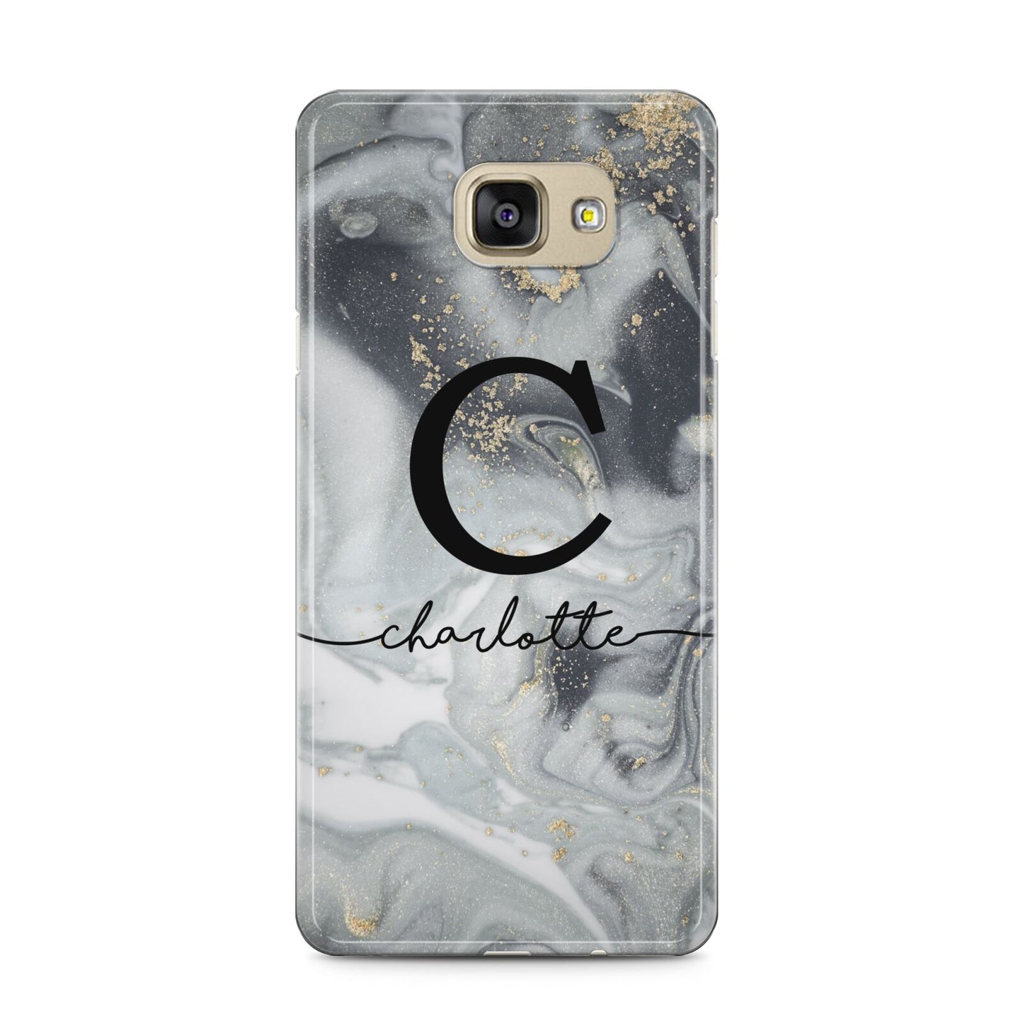 Personalised Black Swirl Marble Text Samsung Galaxy A5 2016 Case on gold phone