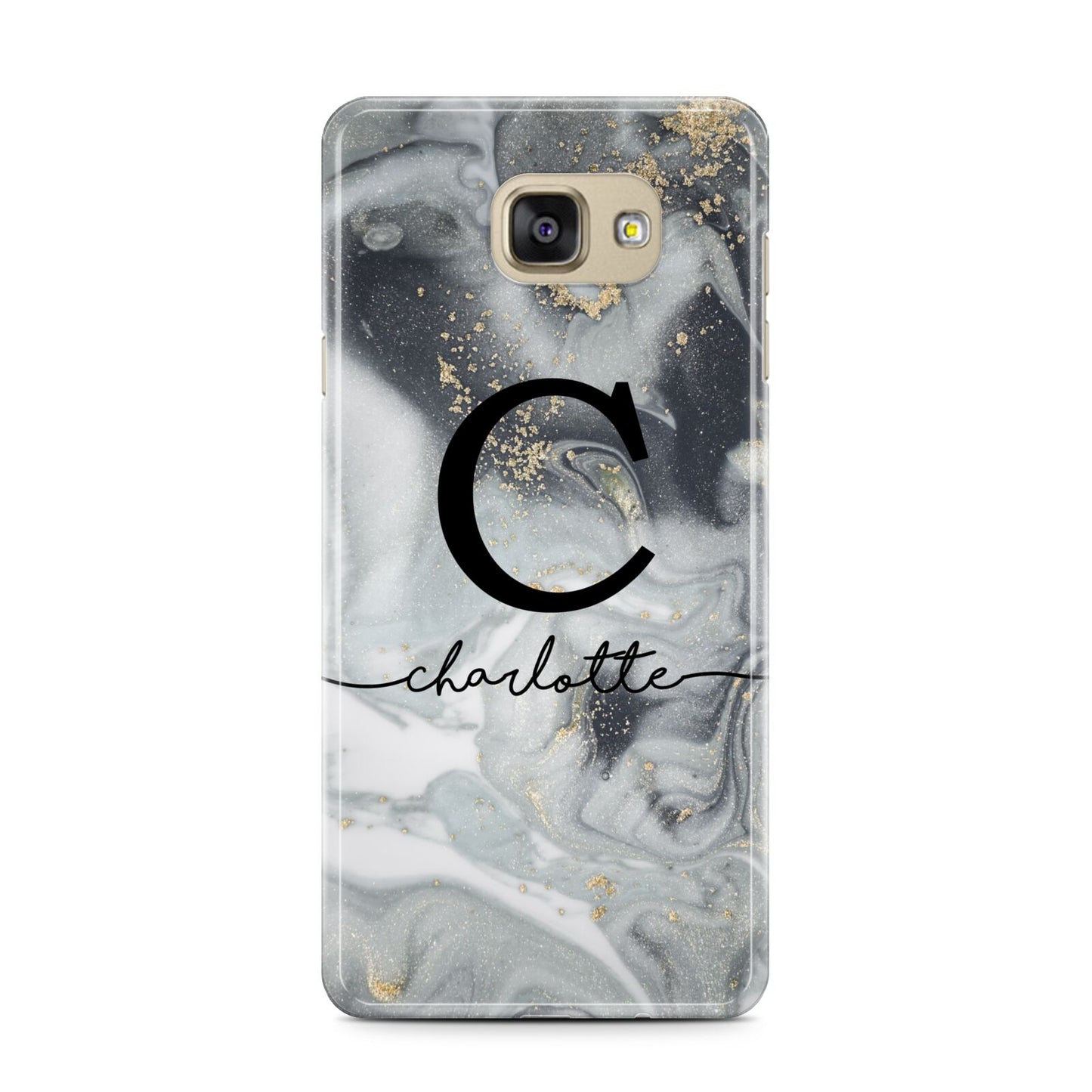 Personalised Black Swirl Marble Text Samsung Galaxy A7 2016 Case on gold phone