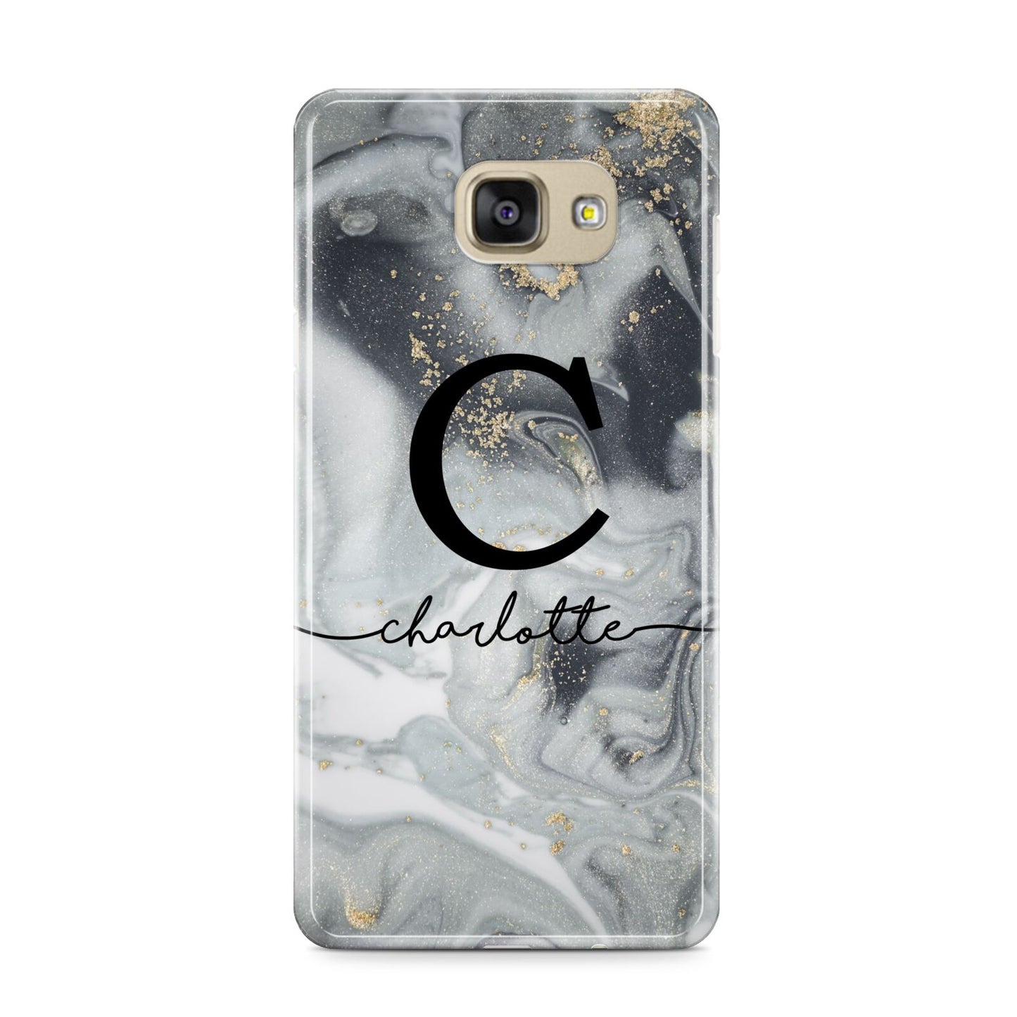 Personalised Black Swirl Marble Text Samsung Galaxy A9 2016 Case on gold phone