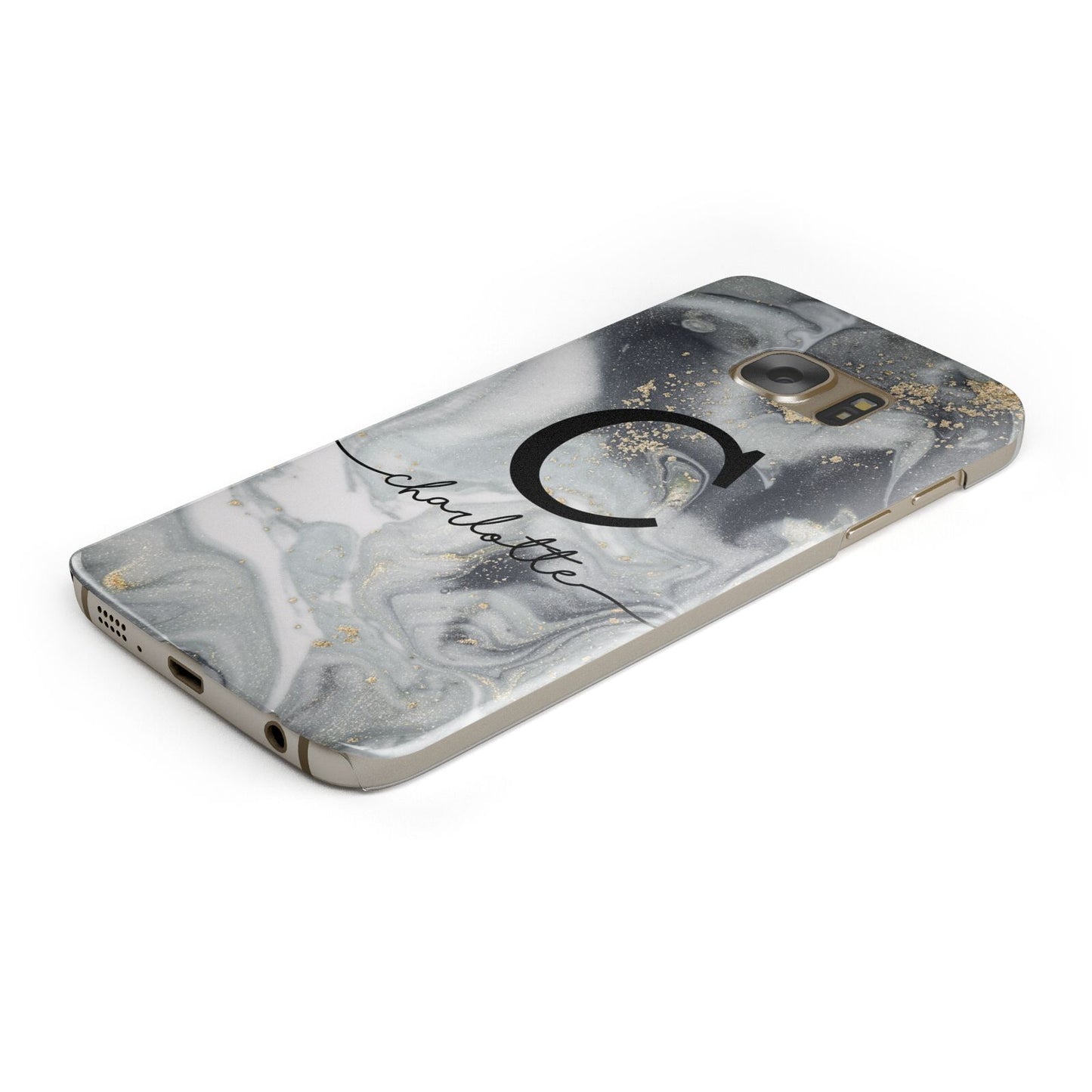 Personalised Black Swirl Marble Text Samsung Galaxy Case Bottom Cutout