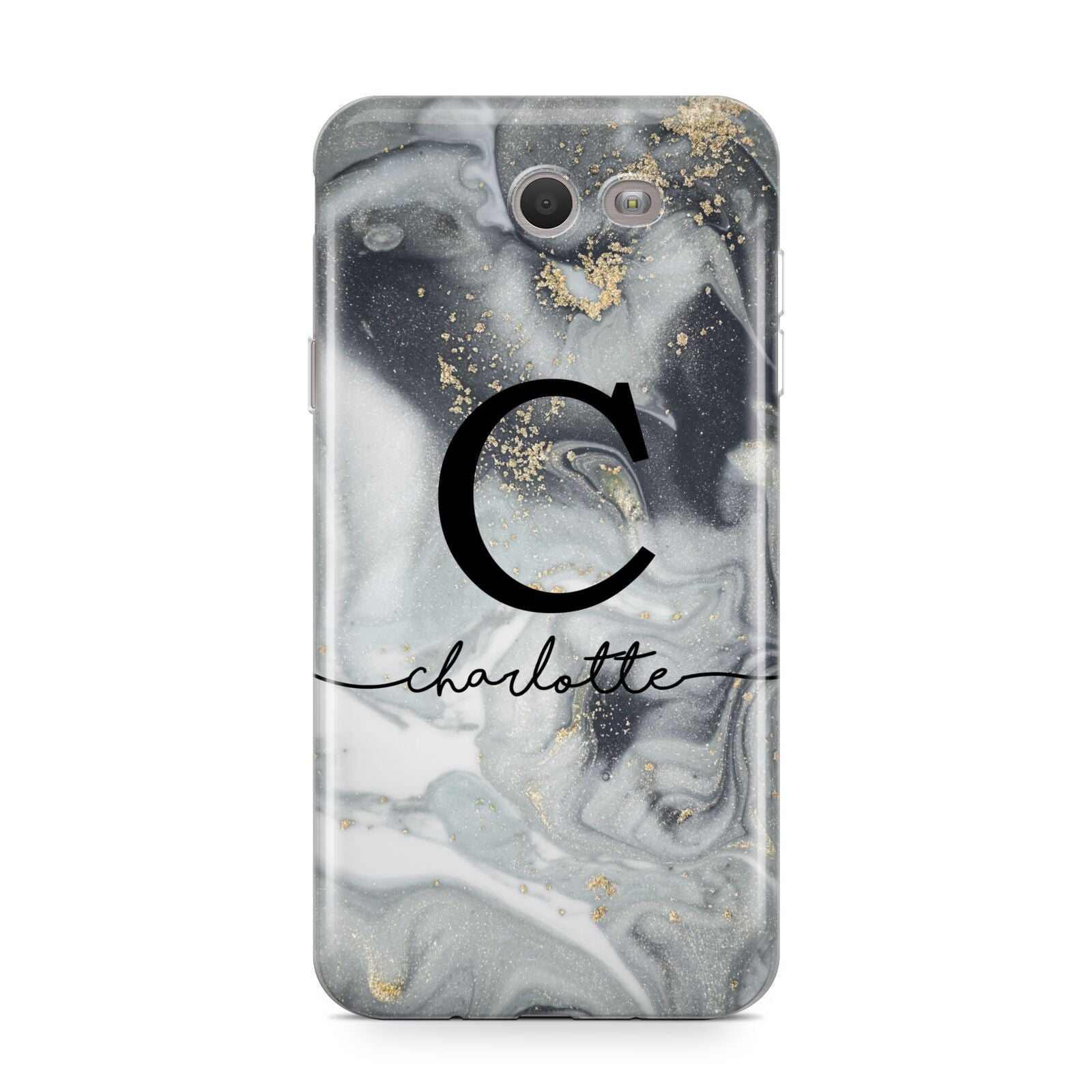 Personalised Black Swirl Marble Text Samsung Galaxy J7 2017 Case