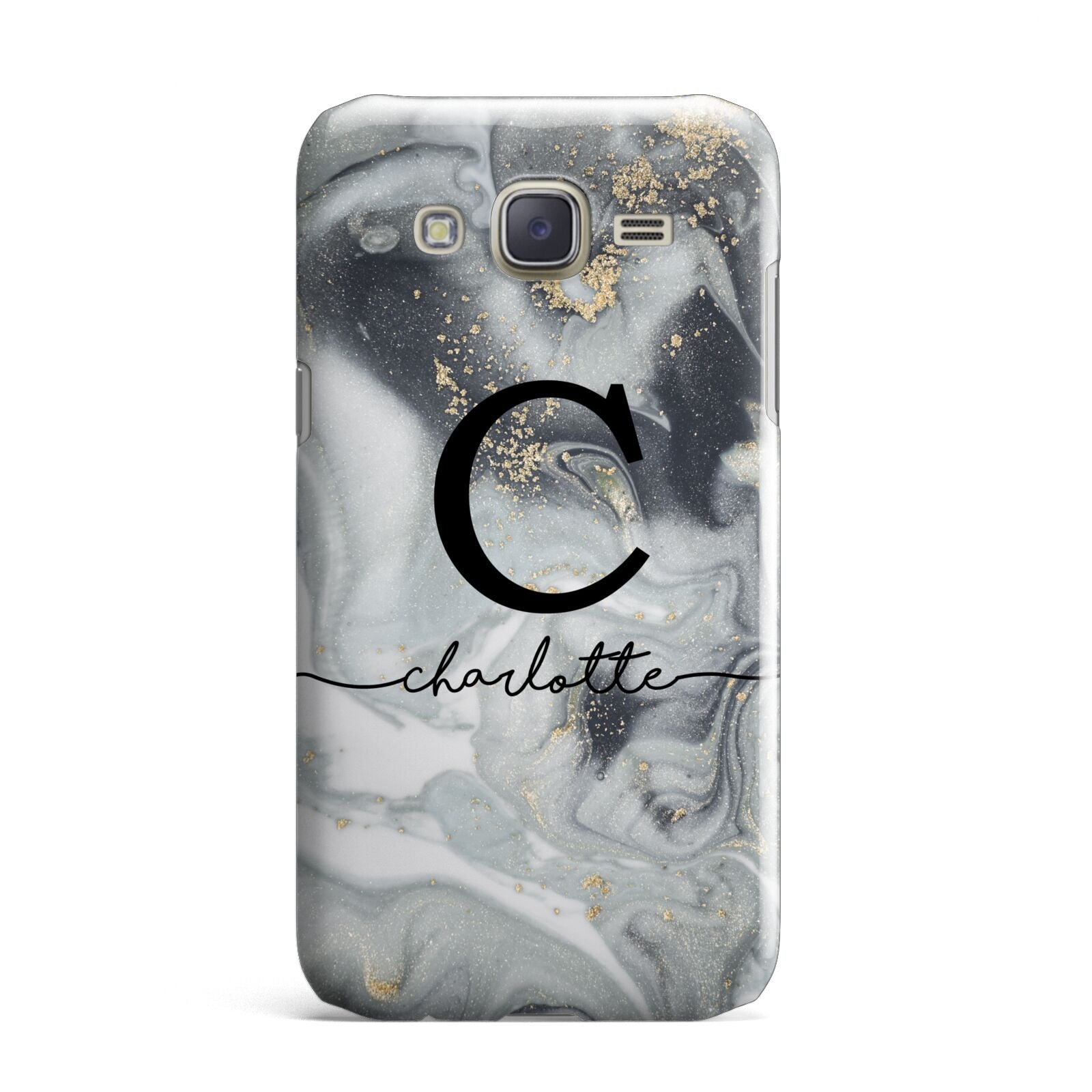 Personalised Black Swirl Marble Text Samsung Galaxy J7 Case