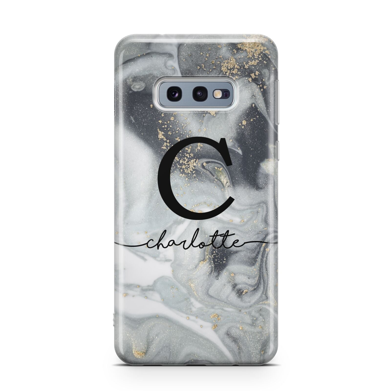 Personalised Black Swirl Marble Text Samsung Galaxy S10E Case