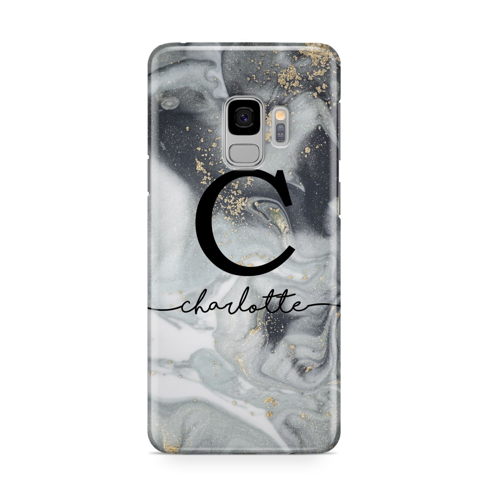 Personalised Black Swirl Marble Text Samsung Galaxy S9 Case