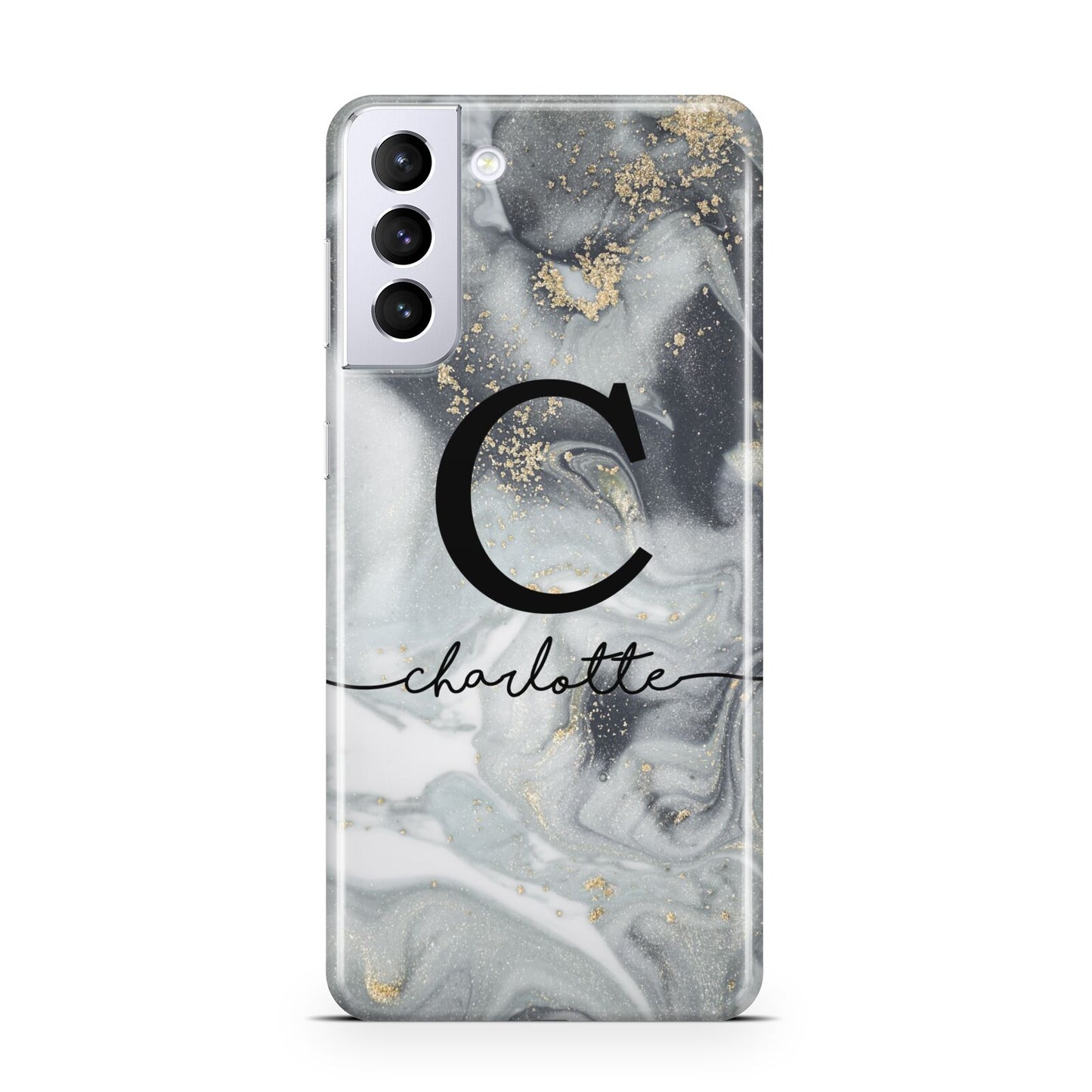 Personalised Black Swirl Marble Text Samsung S21 Plus Case