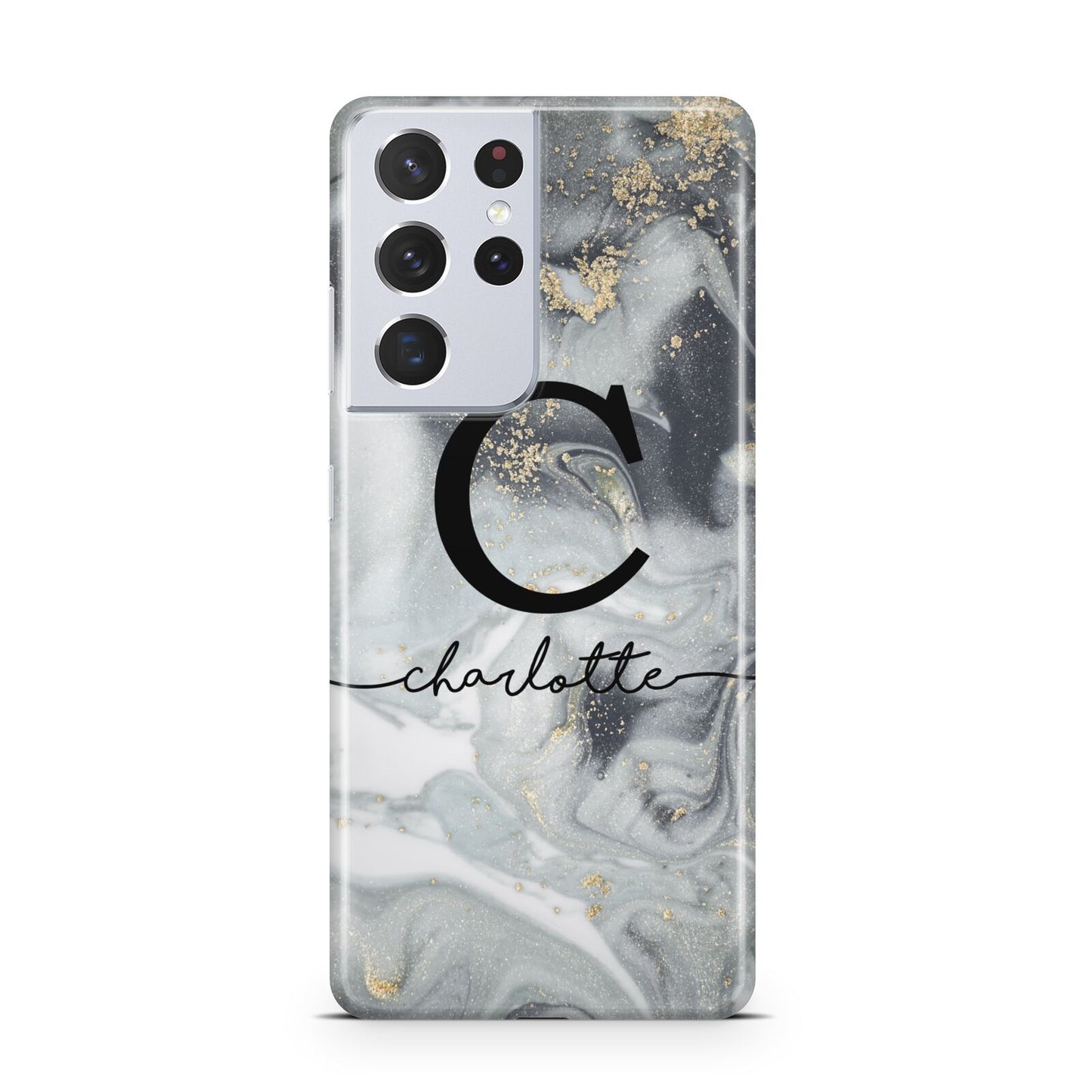 Personalised Black Swirl Marble Text Samsung S21 Ultra Case