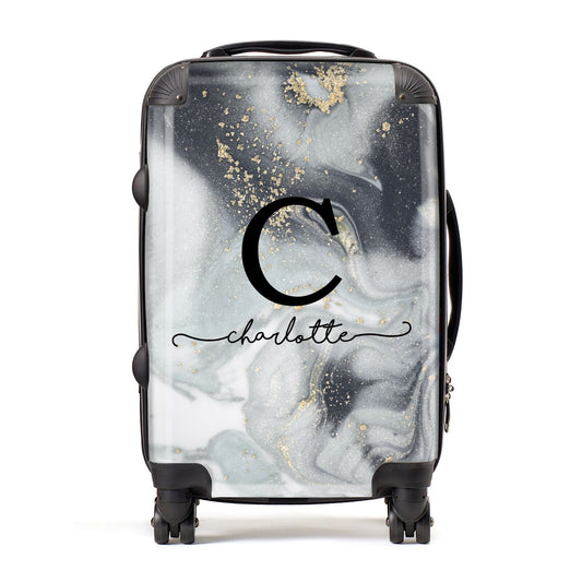 Personalised Black Swirl Marble Text Suitcase